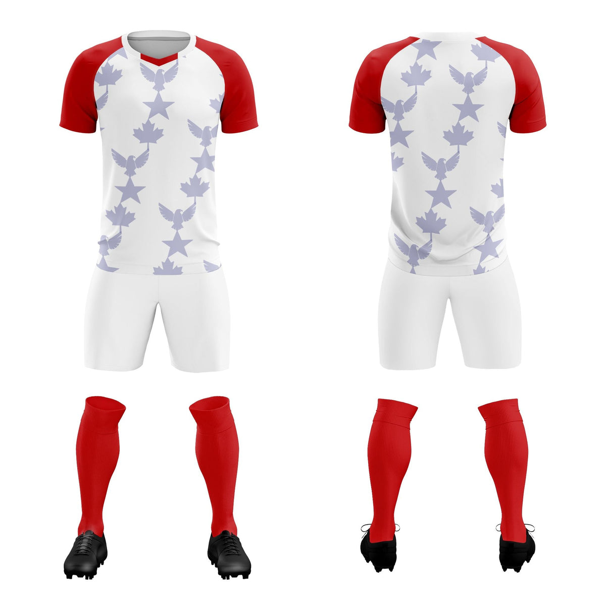 Custom Red White World Cup Inspired Wrinkle-Resistant Training Uniform Raglan Sleeve Soccer Sets Jersey