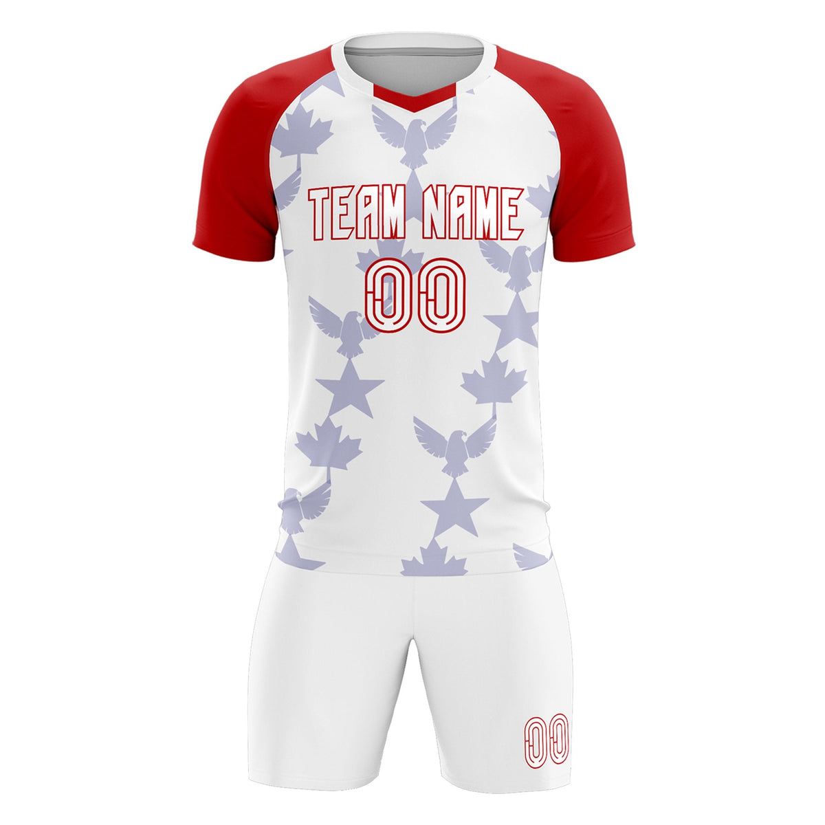 Custom Red White World Cup Inspired Wrinkle-Resistant Training Uniform Raglan Sleeve Soccer Sets Jersey