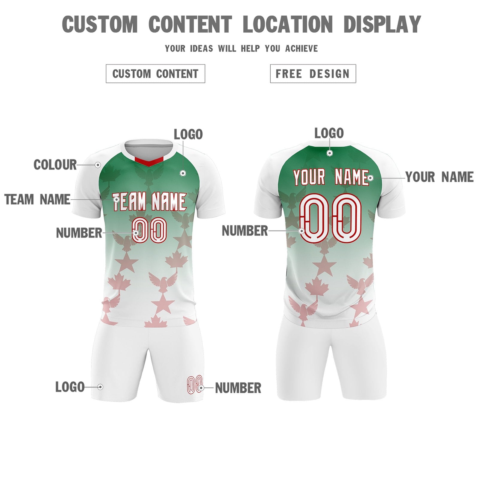 Custom White Kelly Green World Cup Inspired Quick-Drying Training Uniform Gradient Fashion Soccer Sets Jersey