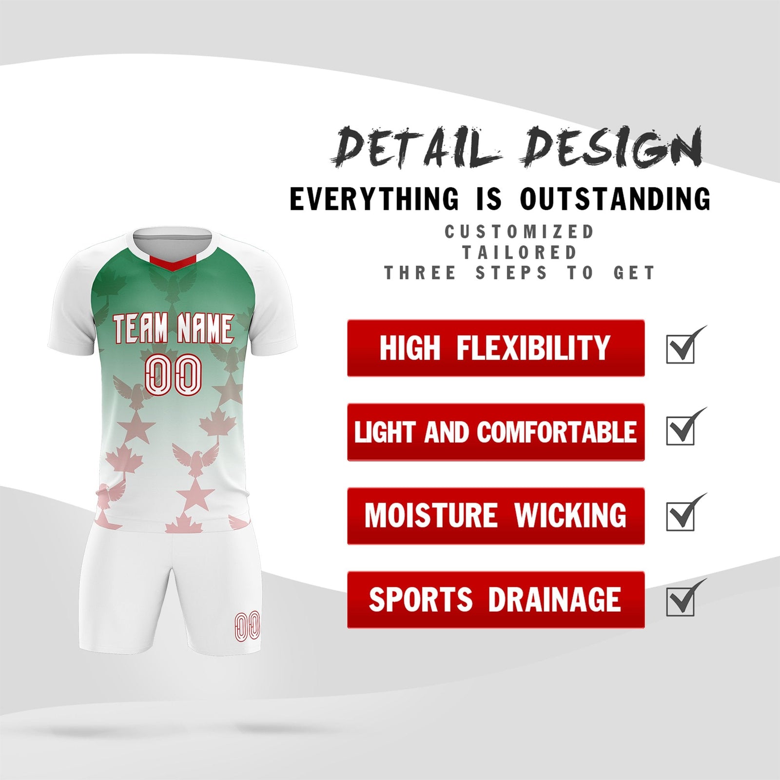 Custom White Kelly Green World Cup Inspired Quick-Drying Training Uniform Gradient Fashion Soccer Sets Jersey