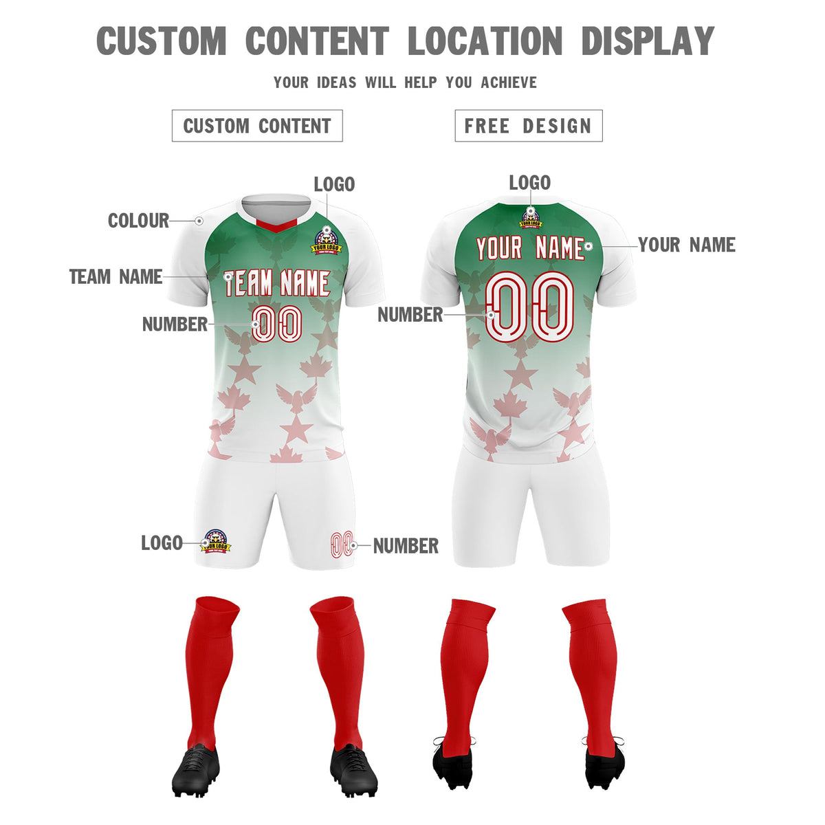 Custom White Kelly Green World Cup Inspired Quick-Drying Training Uniform Gradient Fashion Soccer Sets Jersey