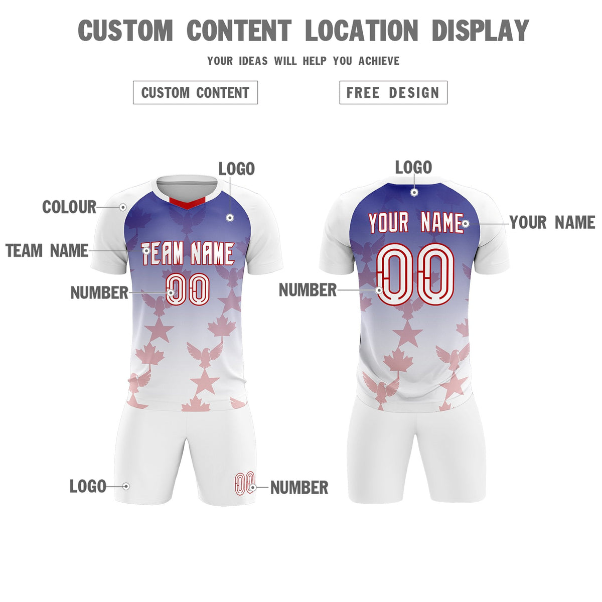Custom White Royal World Cup Inspired Lightweight&amp;Drapable Training Uniform Gradient Fashion Soccer Sets Jersey