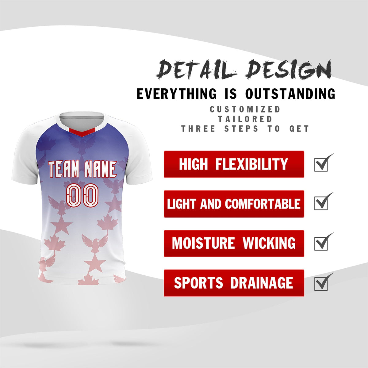 Custom White Royal World Cup Inspired Lightweight&amp;Drapable Training Uniform Gradient Fashion Soccer Sets Jersey