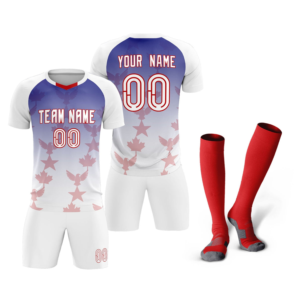 Custom White Royal World Cup Inspired Lightweight&amp;Drapable Training Uniform Gradient Fashion Soccer Sets Jersey