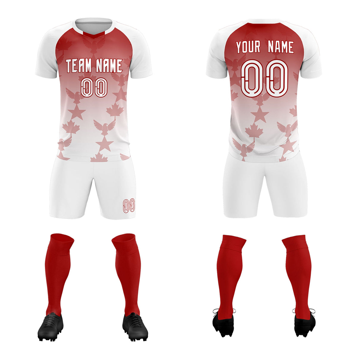 Custom White Red World Cup Inspired Wrinkle-Resistant Training Uniform Gradient Fashion Soccer Sets Jersey