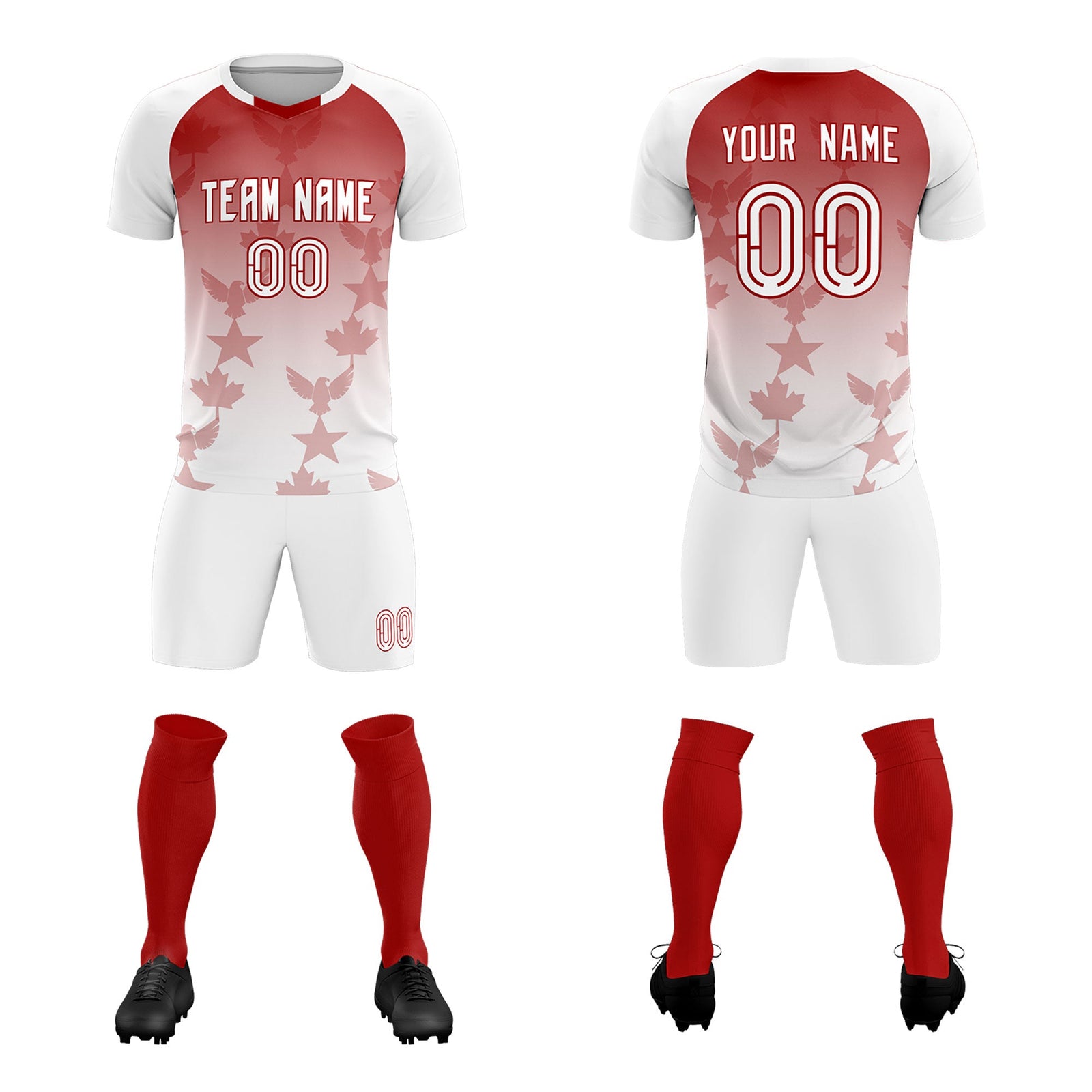 Custom White Red World Cup Inspired Wrinkle-Resistant Training Uniform Gradient Fashion Soccer Sets Jersey