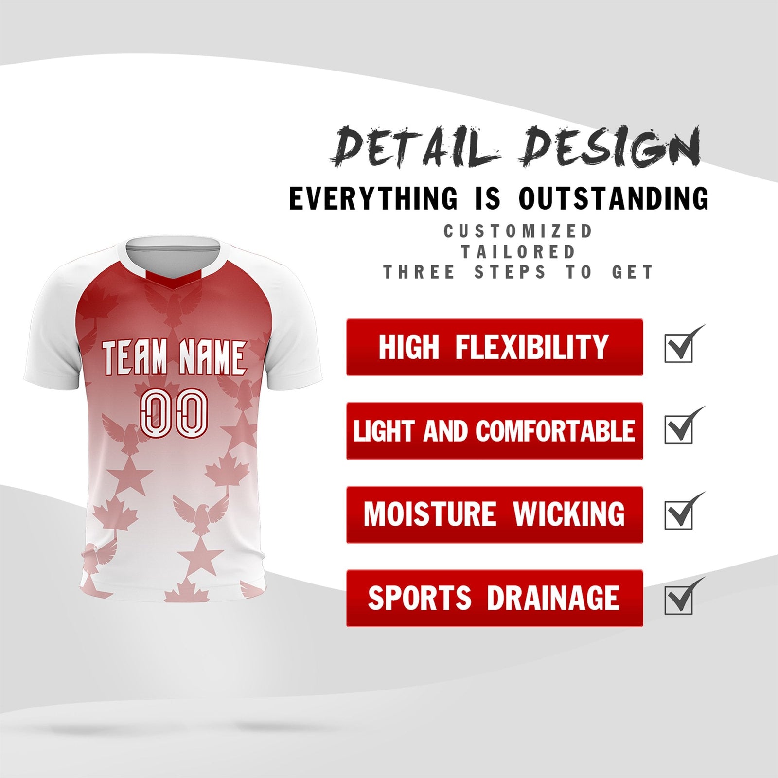 Custom White Red World Cup Inspired Wrinkle-Resistant Training Uniform Gradient Fashion Soccer Sets Jersey