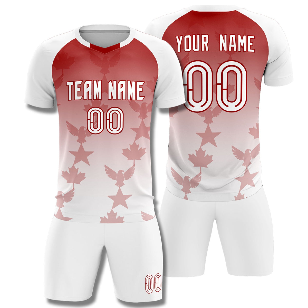 Custom White Red World Cup Inspired Wrinkle-Resistant Training Uniform Gradient Fashion Soccer Sets Jersey