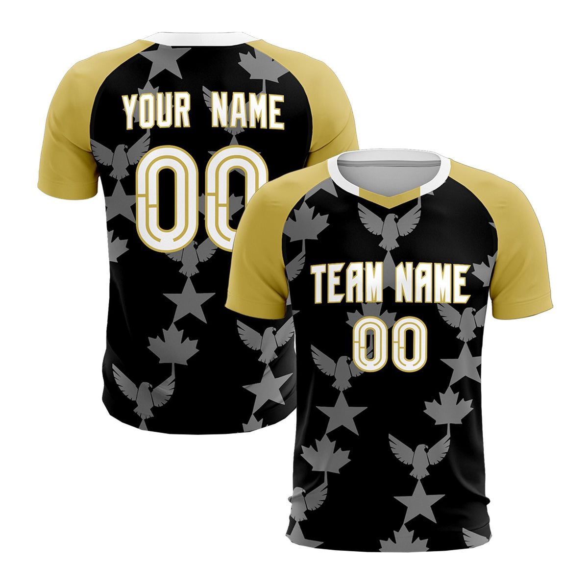 Custom Old Gold Black World Cup Inspired Breathable&amp;Quick-Drying Training Uniform Raglan Sleeve Soccer Sets Jersey