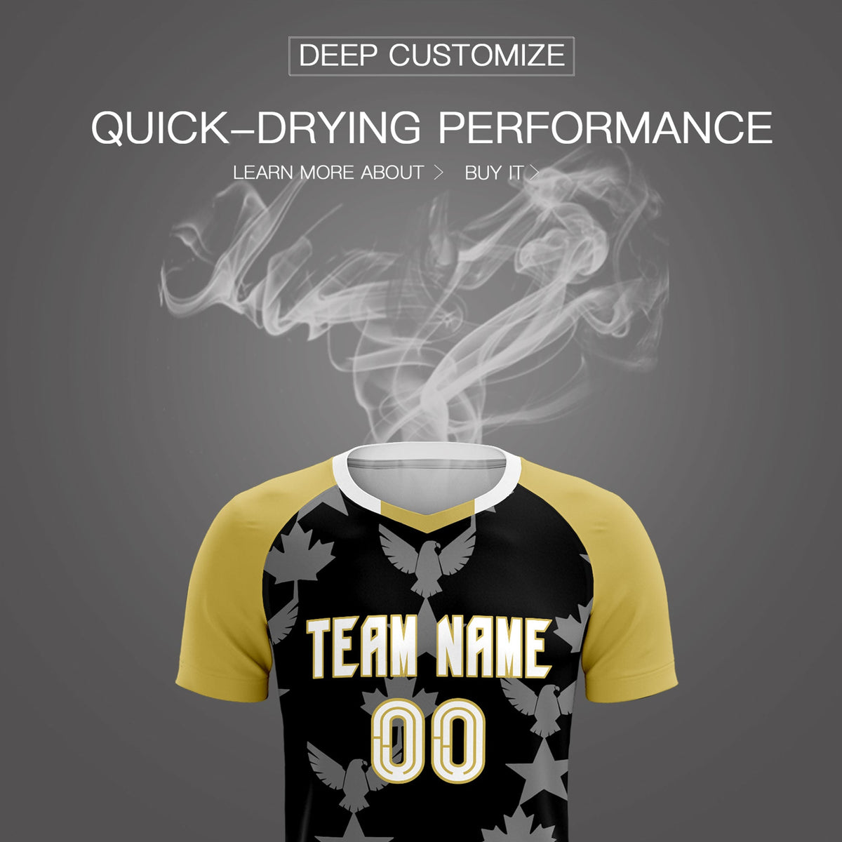 Custom Old Gold Black World Cup Inspired Breathable&amp;Quick-Drying Training Uniform Raglan Sleeve Soccer Sets Jersey