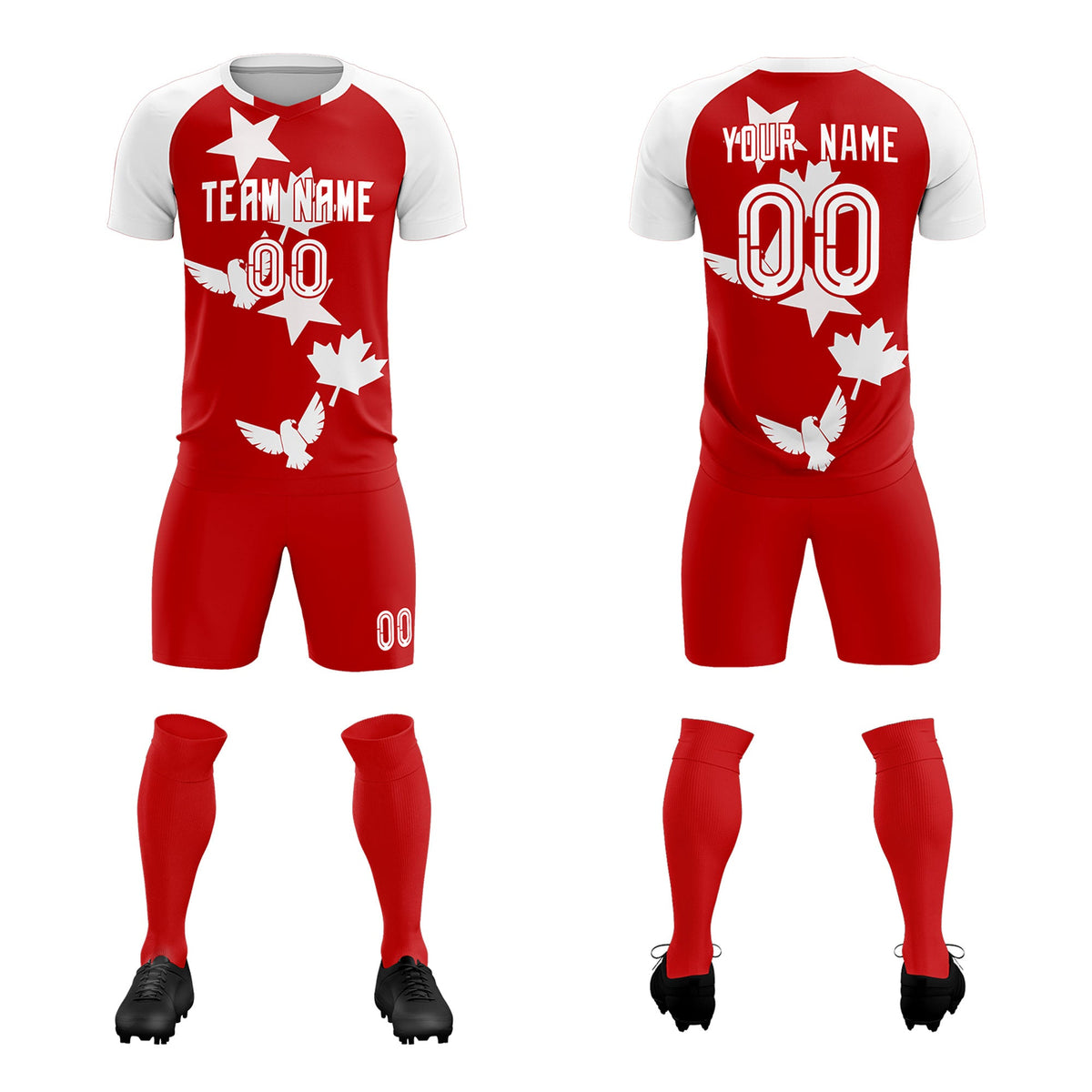 Custom White Red World Cup Inspired Lightweight&amp;Drapable Training Uniform Raglan Sleeve Soccer Sets Jersey