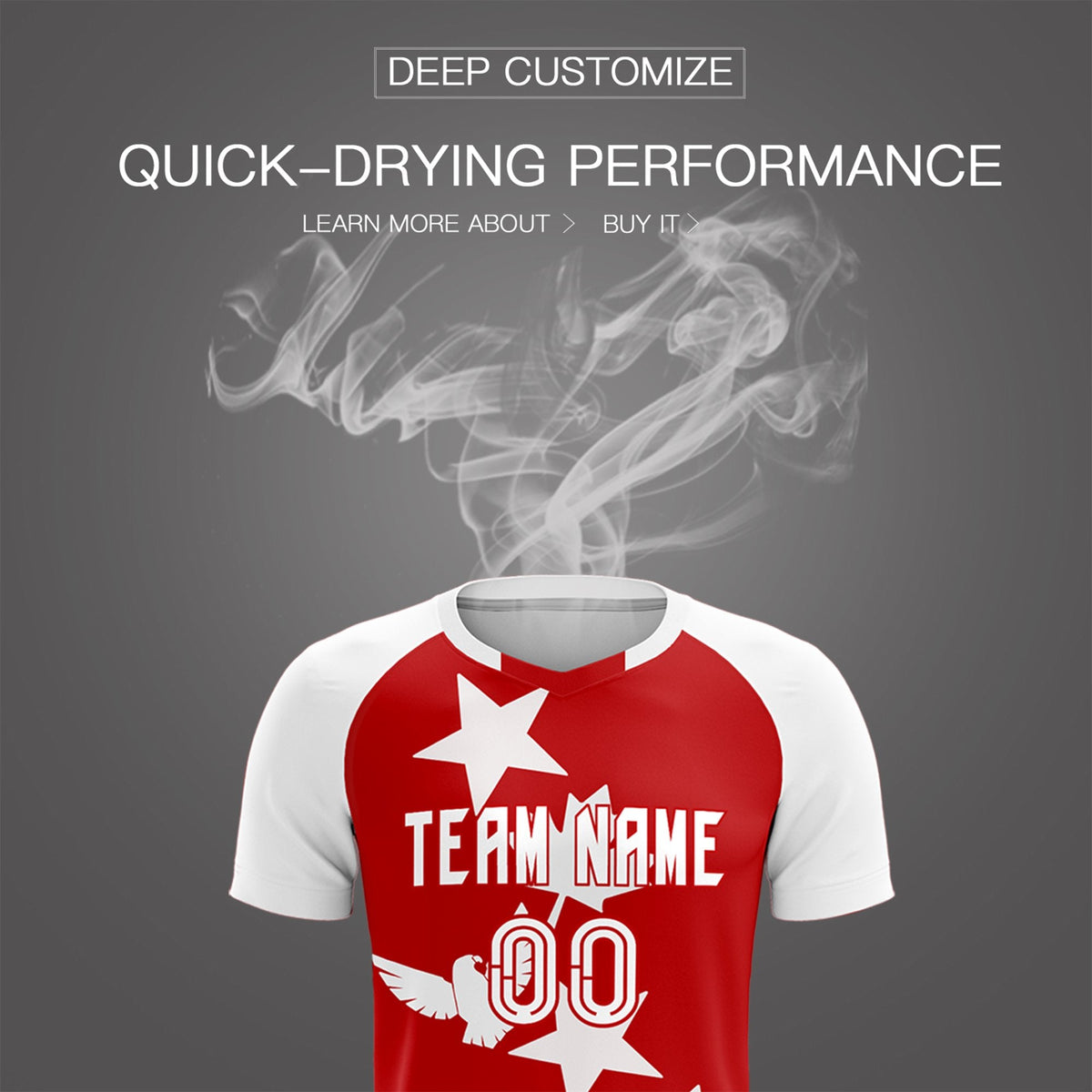 Custom White Red World Cup Inspired Lightweight&amp;Drapable Training Uniform Raglan Sleeve Soccer Sets Jersey