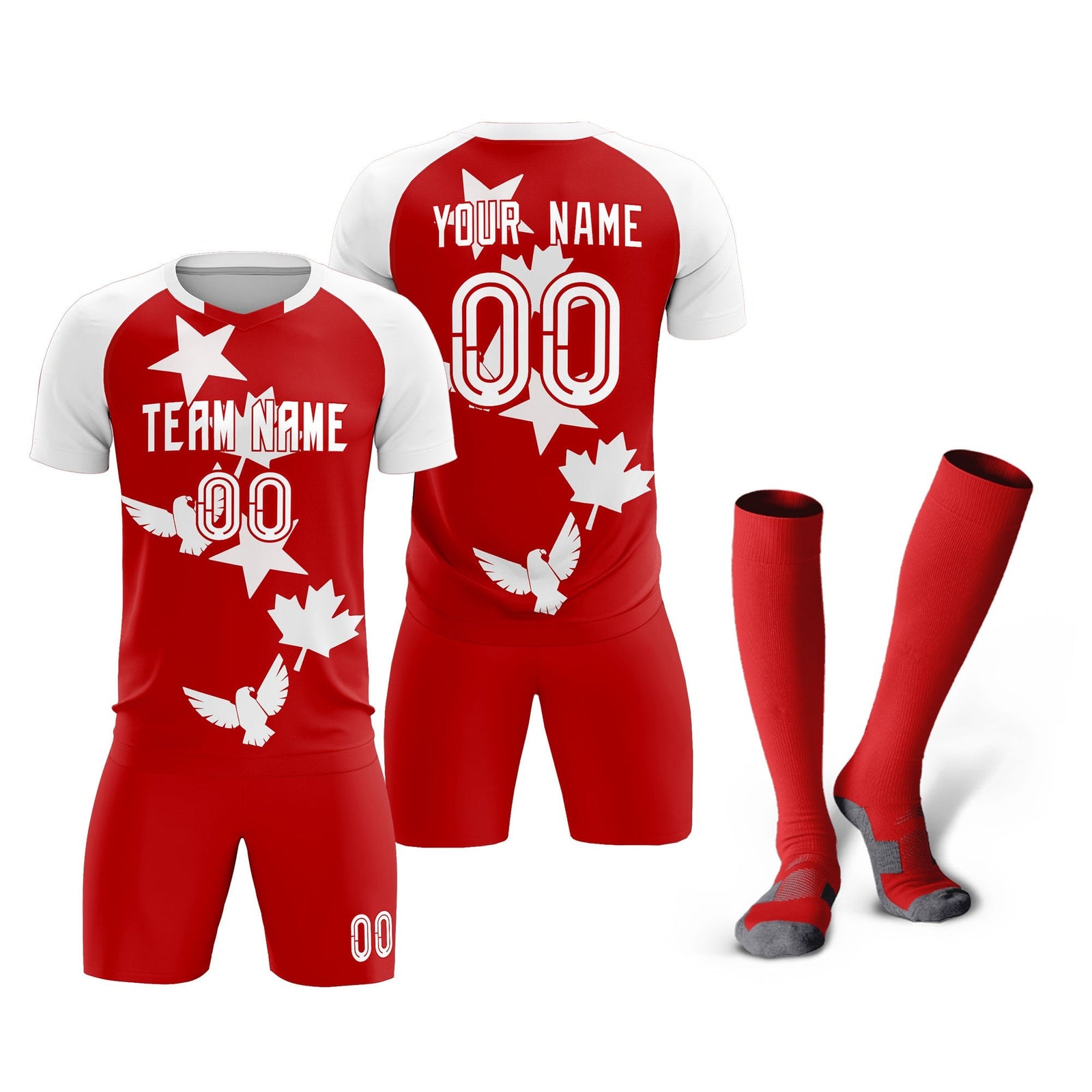 Custom White Red World Cup Inspired Lightweight&Drapable Training Uniform Raglan Sleeve Soccer Sets Jersey