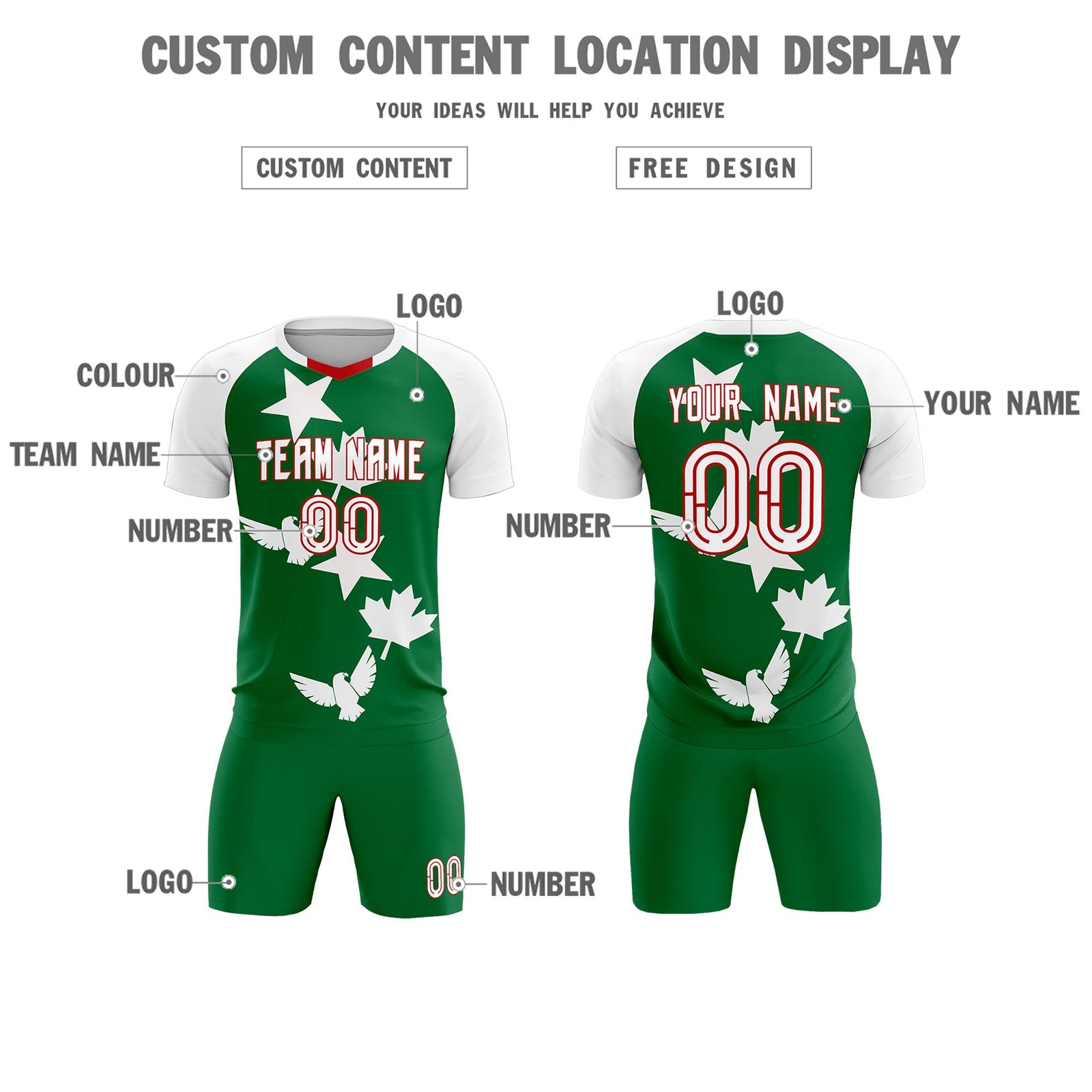 Custom White Kelly Green World Cup Inspired Wrinkle-Resistant Training Uniform Raglan Sleeve Soccer Sets Jersey