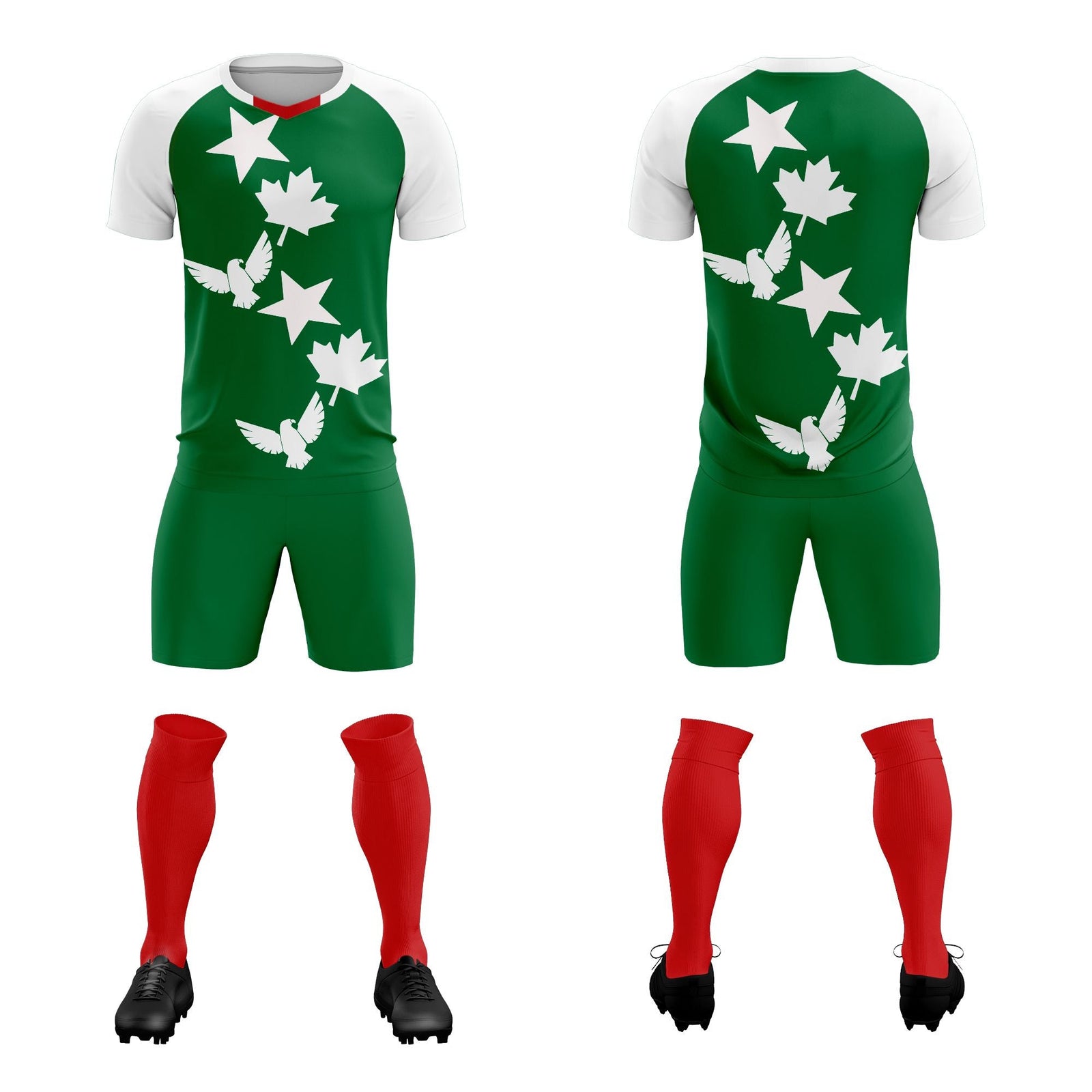 Custom White Kelly Green World Cup Inspired Wrinkle-Resistant Training Uniform Raglan Sleeve Soccer Sets Jersey