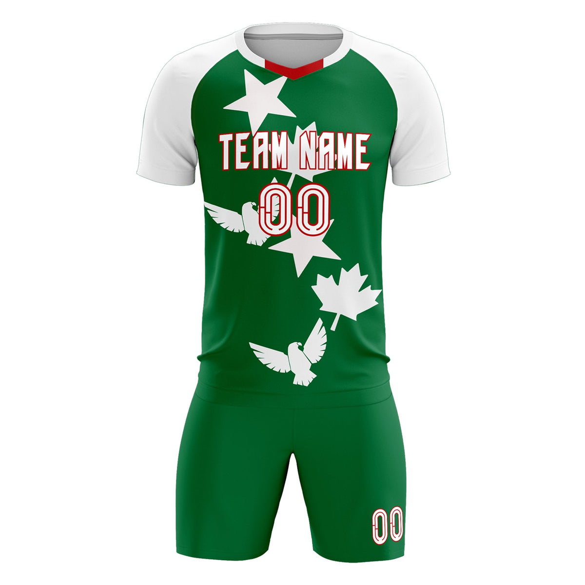 Custom White Kelly Green World Cup Inspired Wrinkle-Resistant Training Uniform Raglan Sleeve Soccer Sets Jersey