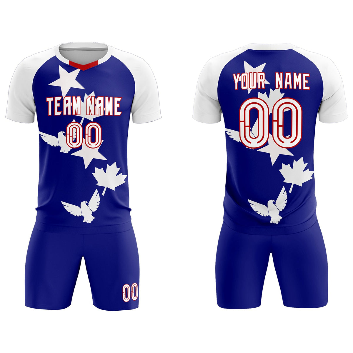 Custom White Royal World Cup Inspired Breathable&amp;Quick-Drying Training Uniform Raglan Sleeve Soccer Sets Jersey