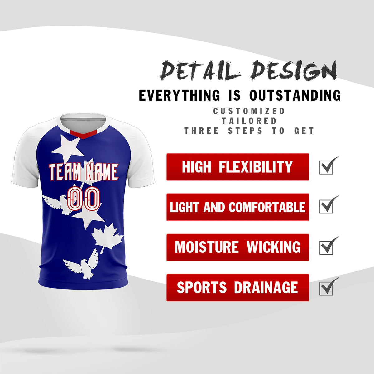 Custom White Royal World Cup Inspired Breathable&amp;Quick-Drying Training Uniform Raglan Sleeve Soccer Sets Jersey