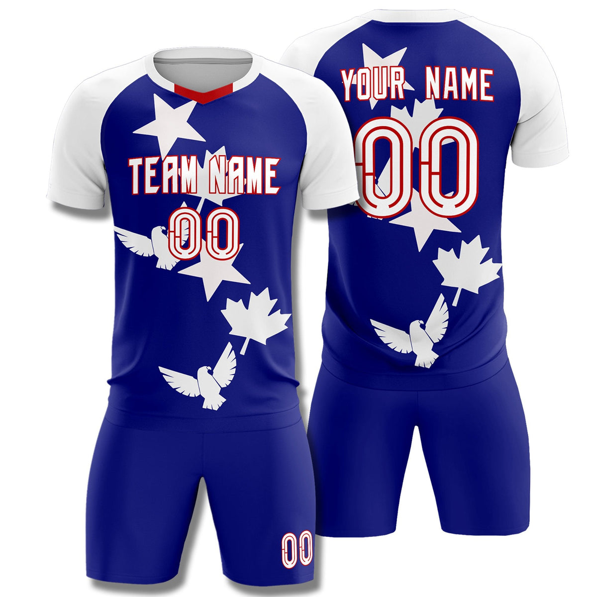 Custom White Royal World Cup Inspired Breathable&amp;Quick-Drying Training Uniform Raglan Sleeve Soccer Sets Jersey