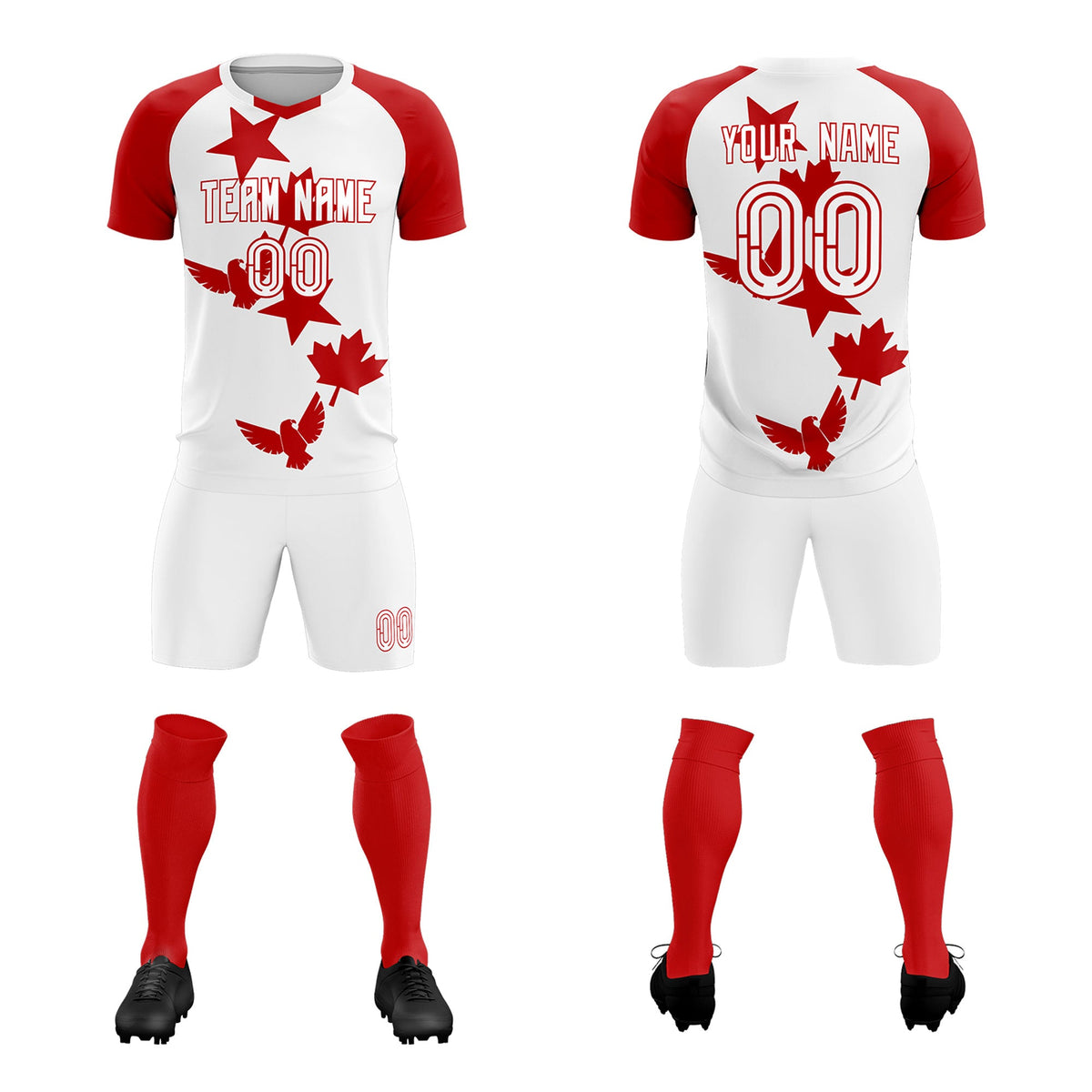 Custom Red White World Cup Inspired Lightweight&amp;Drapable Training Uniform Raglan Sleeve Soccer Sets Jersey