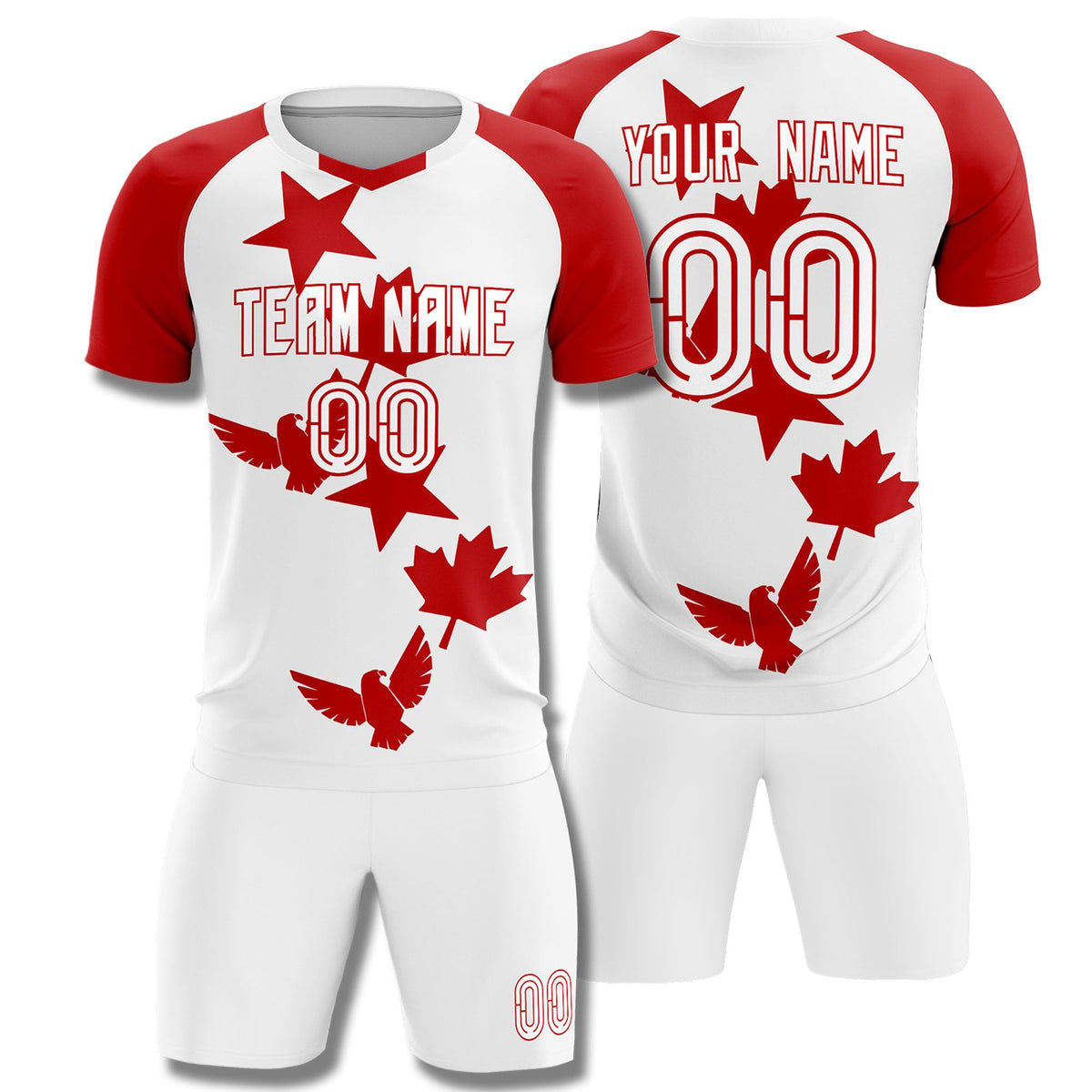 Custom Red White World Cup Inspired Lightweight&amp;Drapable Training Uniform Raglan Sleeve Soccer Sets Jersey