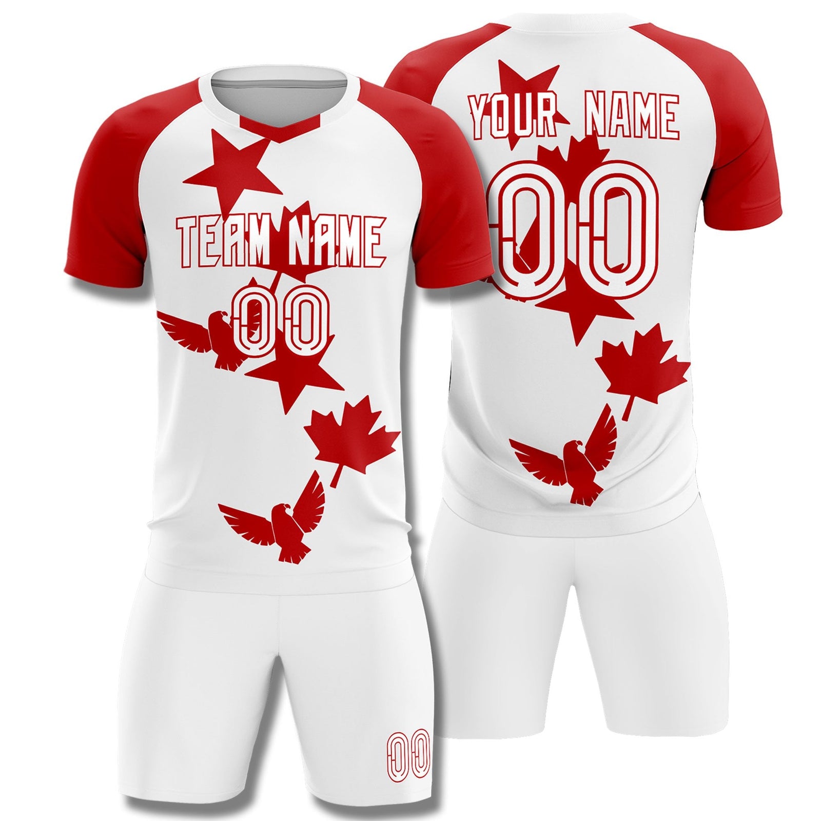Custom Red White World Cup Inspired Lightweight&Drapable Training Uniform Raglan Sleeve Soccer Sets Jersey
