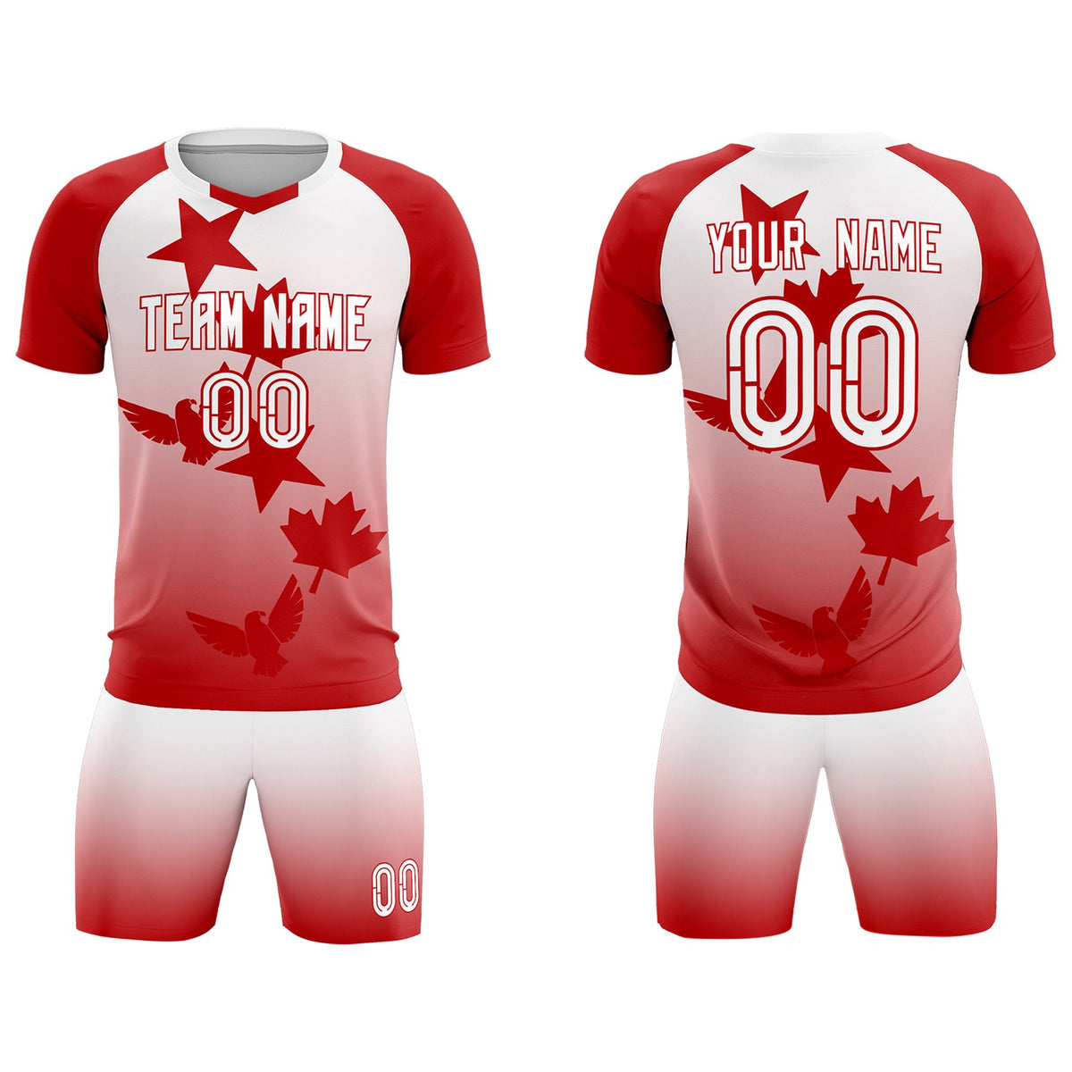 Custom Red White World Cup Inspired Wrinkle-Resistant Training Uniform Gradient Fashion Soccer Sets Jersey