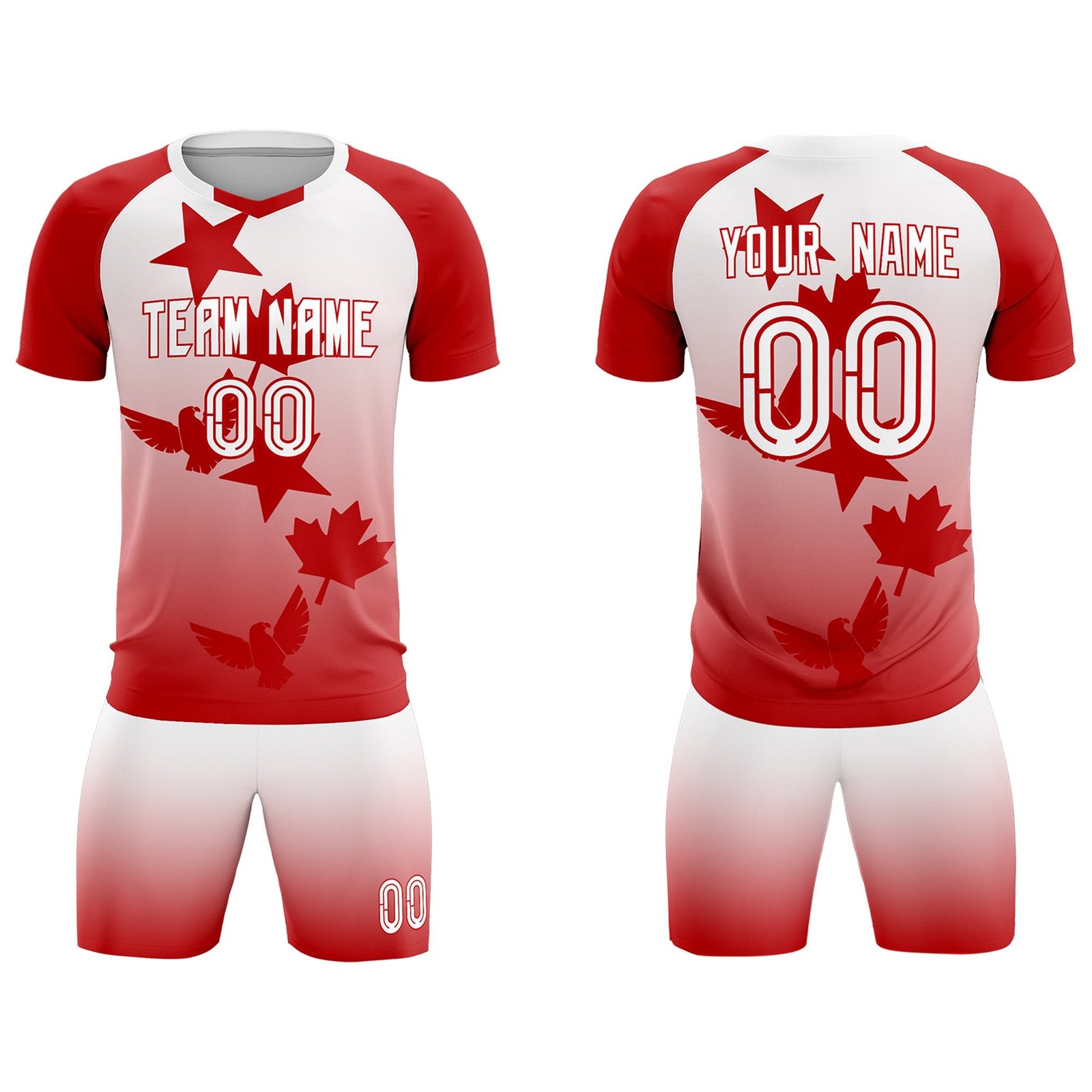 Custom Red White World Cup Inspired Wrinkle-Resistant Training Uniform Gradient Fashion Soccer Sets Jersey