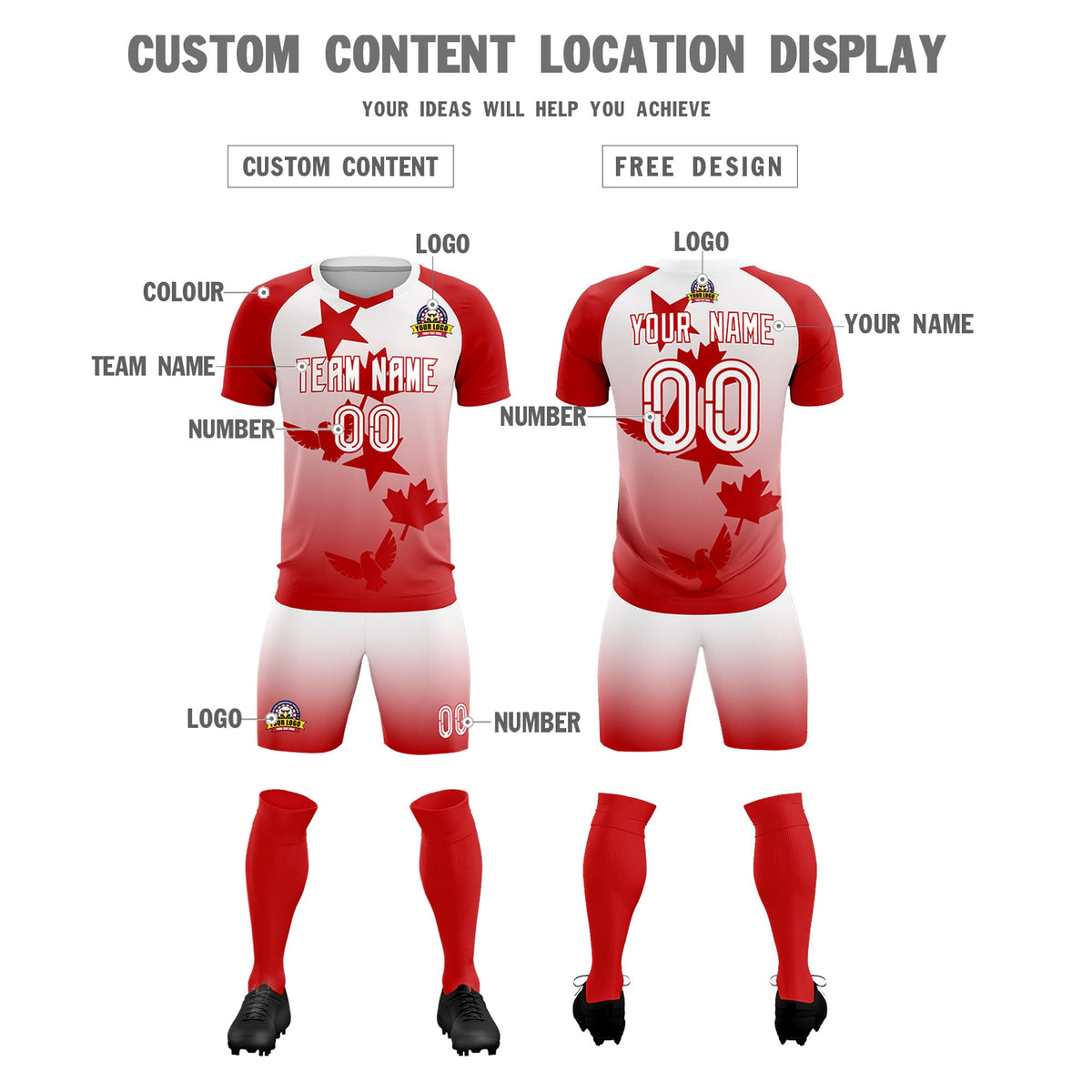 Custom Red White World Cup Inspired Wrinkle-Resistant Training Uniform Gradient Fashion Soccer Sets Jersey