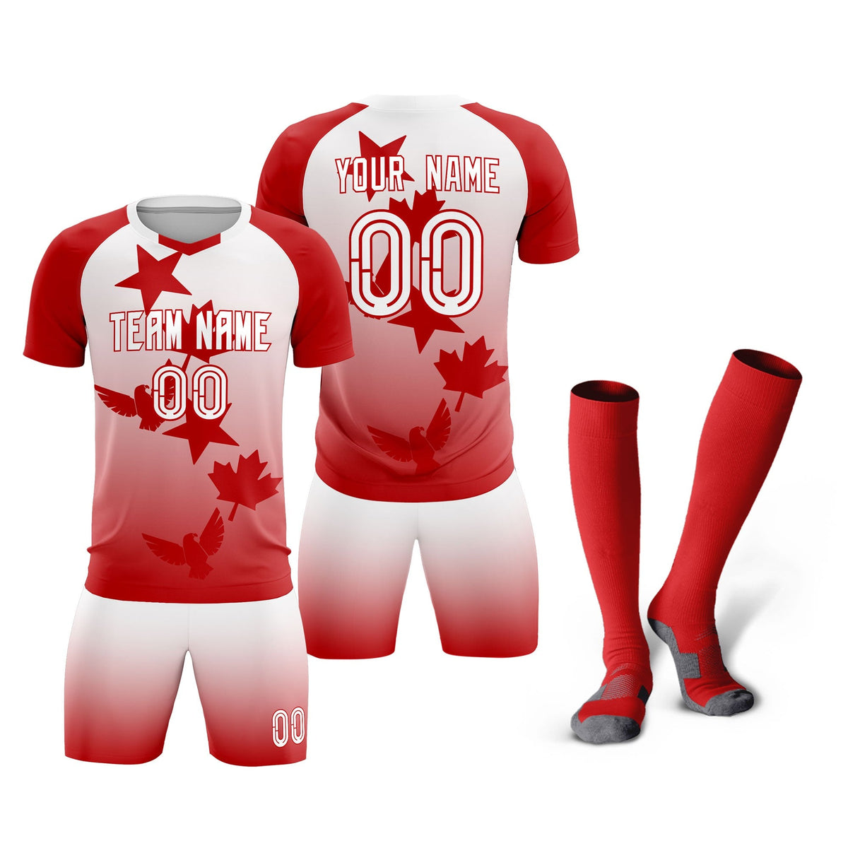 Custom Red White World Cup Inspired Wrinkle-Resistant Training Uniform Gradient Fashion Soccer Sets Jersey
