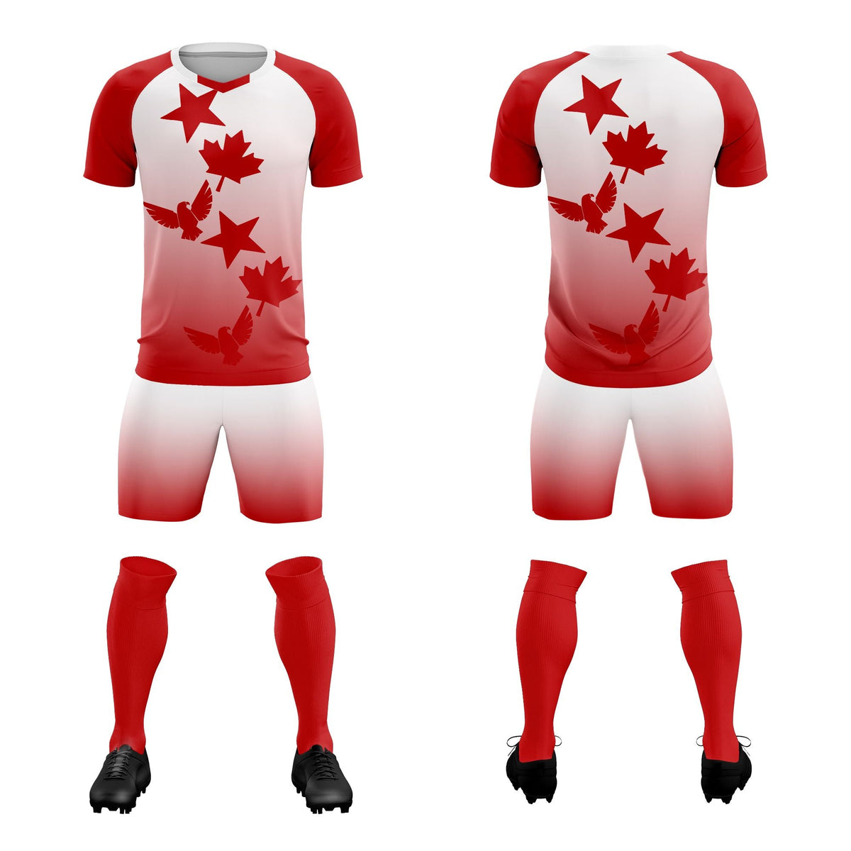 Custom Red White World Cup Inspired Wrinkle-Resistant Training Uniform Gradient Fashion Soccer Sets Jersey