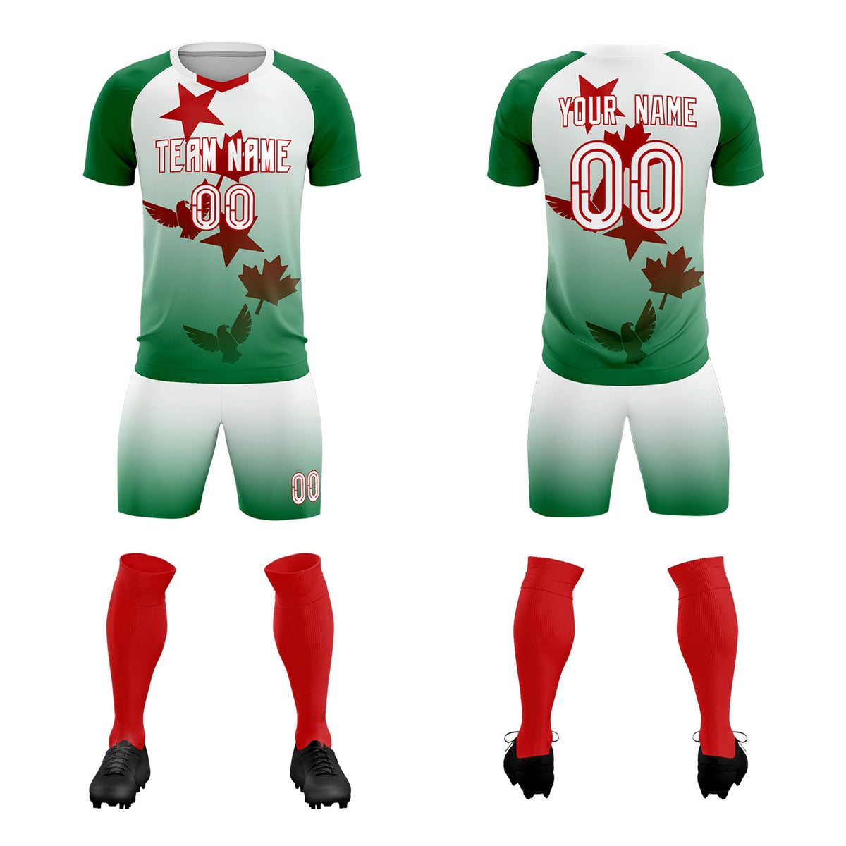 Custom Kelly Green White World Cup Inspired Quick-Drying Training Uniform Gradient Fashion Soccer Sets Jersey