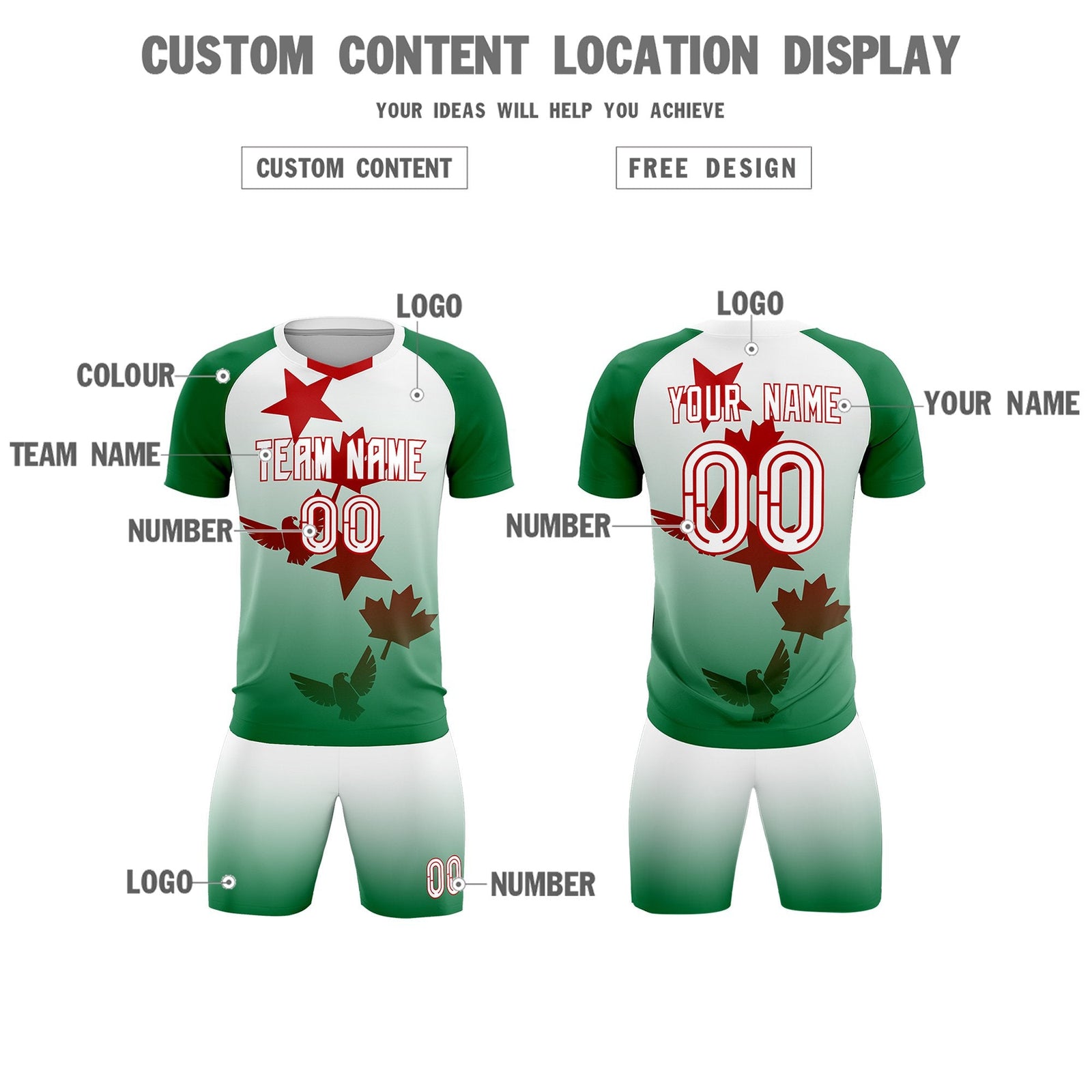 Custom Kelly Green White World Cup Inspired Quick-Drying Training Uniform Gradient Fashion Soccer Sets Jersey