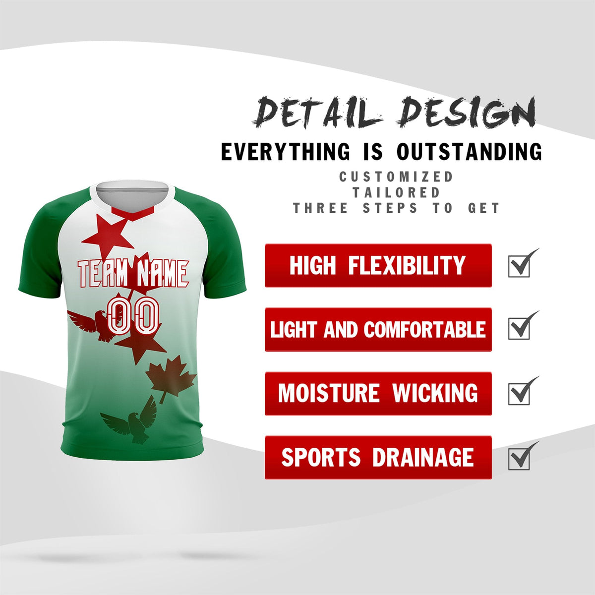 Custom Kelly Green White World Cup Inspired Quick-Drying Training Uniform Gradient Fashion Soccer Sets Jersey