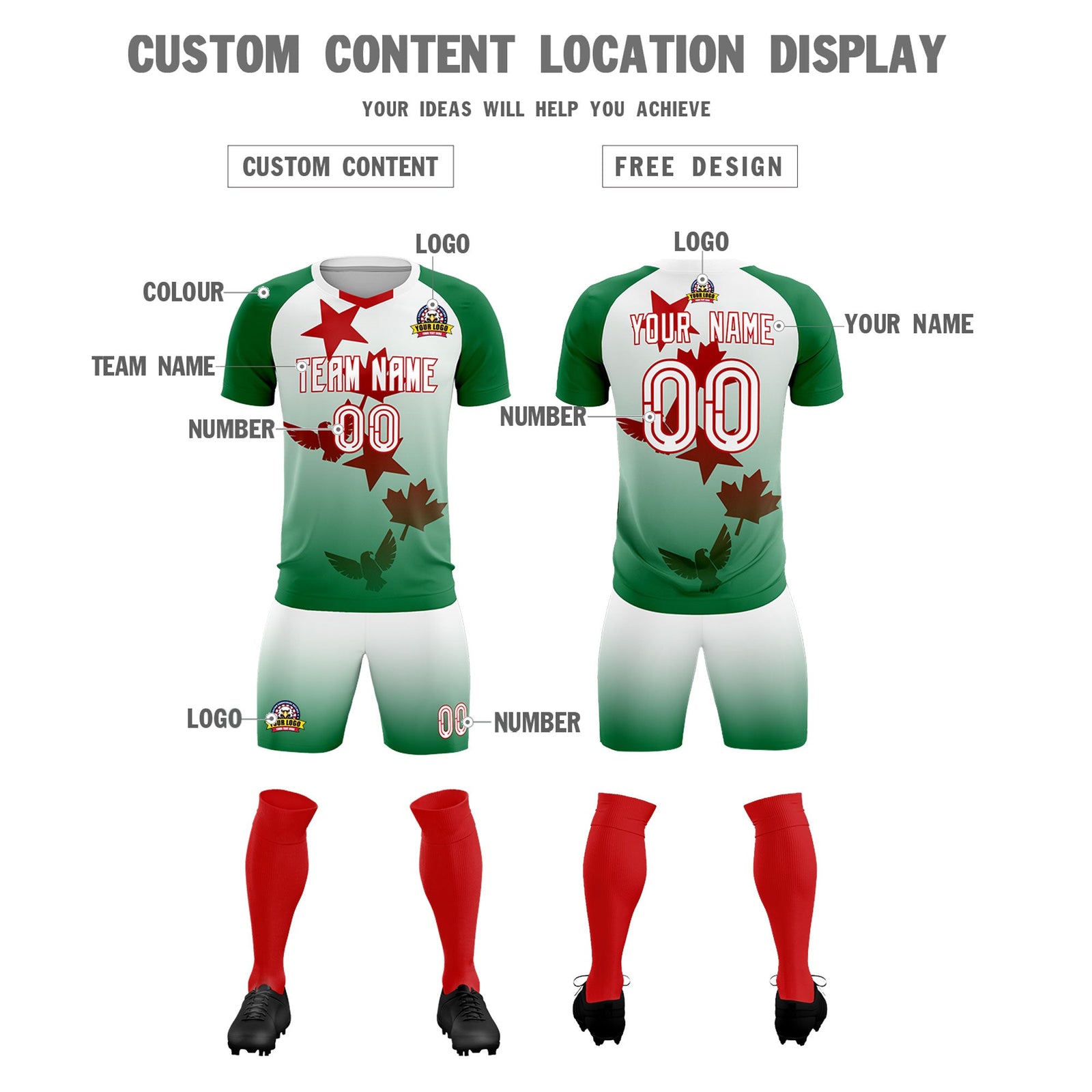 Custom Kelly Green White World Cup Inspired Quick-Drying Training Uniform Gradient Fashion Soccer Sets Jersey
