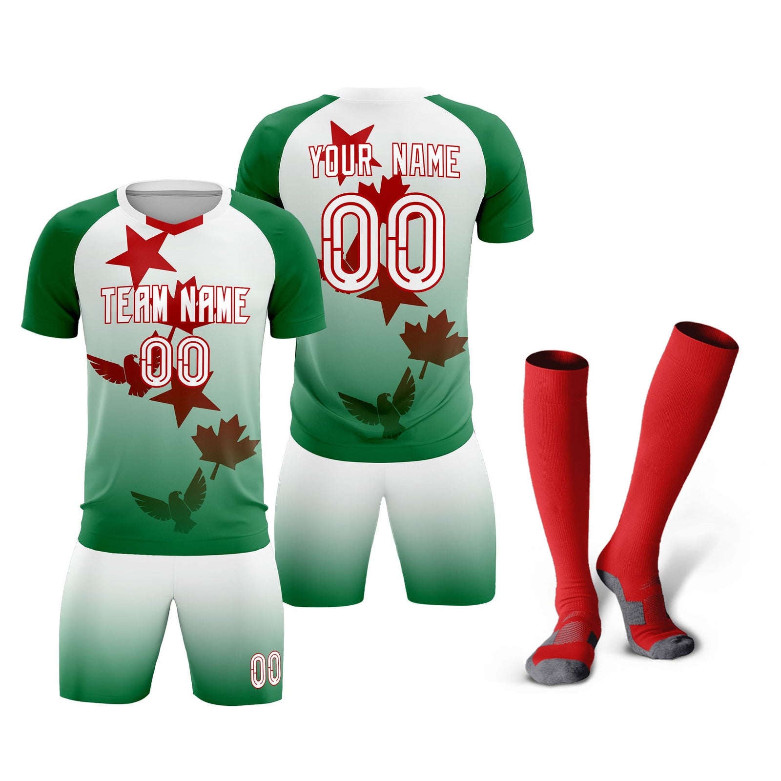 Custom Kelly Green White World Cup Inspired Quick-Drying Training Uniform Gradient Fashion Soccer Sets Jersey