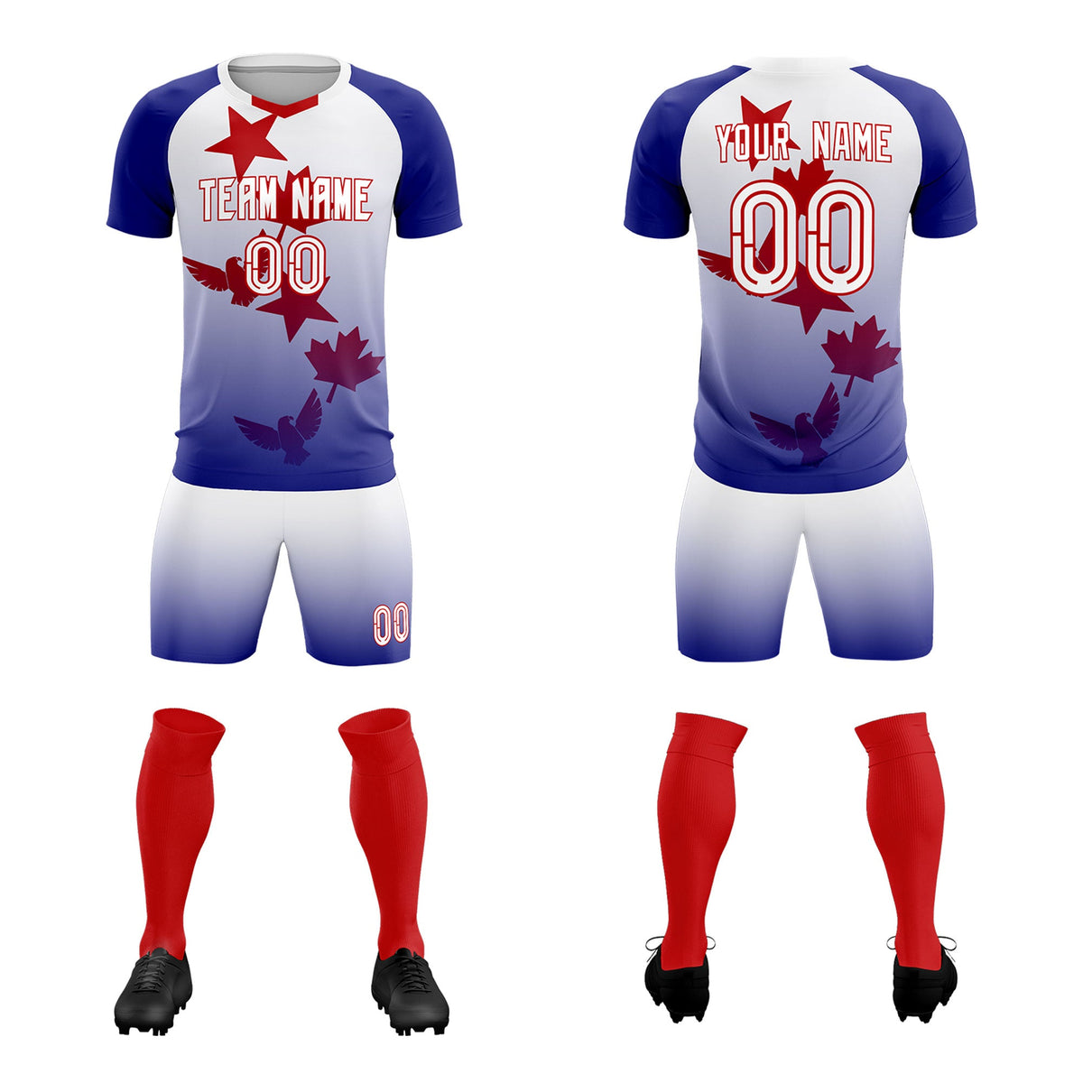 Custom Royal White World Cup Inspired Lightweight&amp;Drapable Training Uniform Gradient Fashion Soccer Sets Jersey