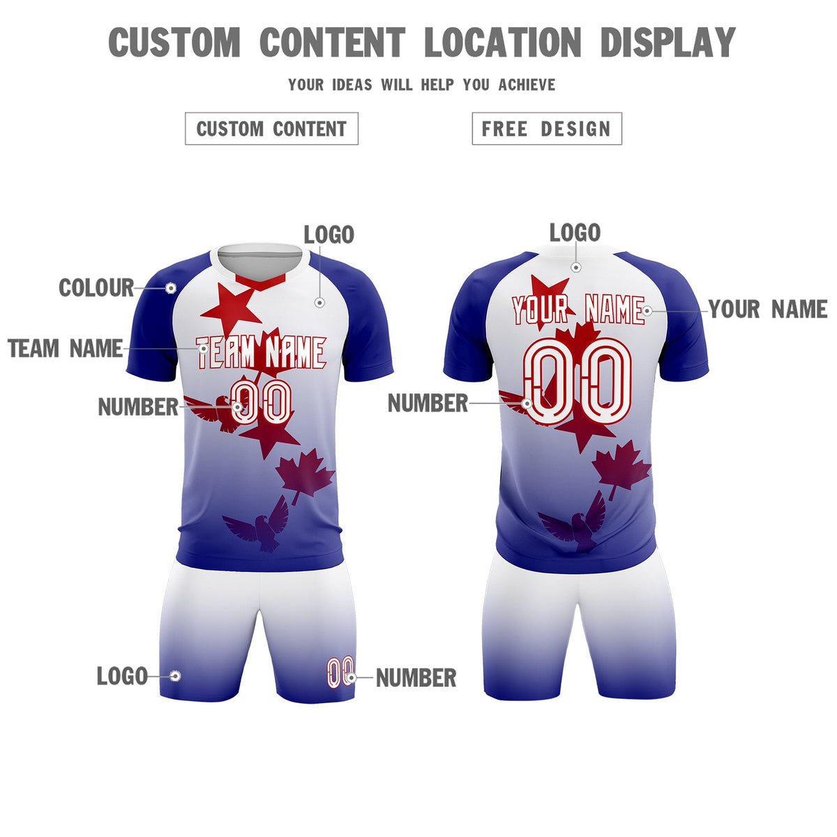 Custom Royal White World Cup Inspired Lightweight&amp;Drapable Training Uniform Gradient Fashion Soccer Sets Jersey