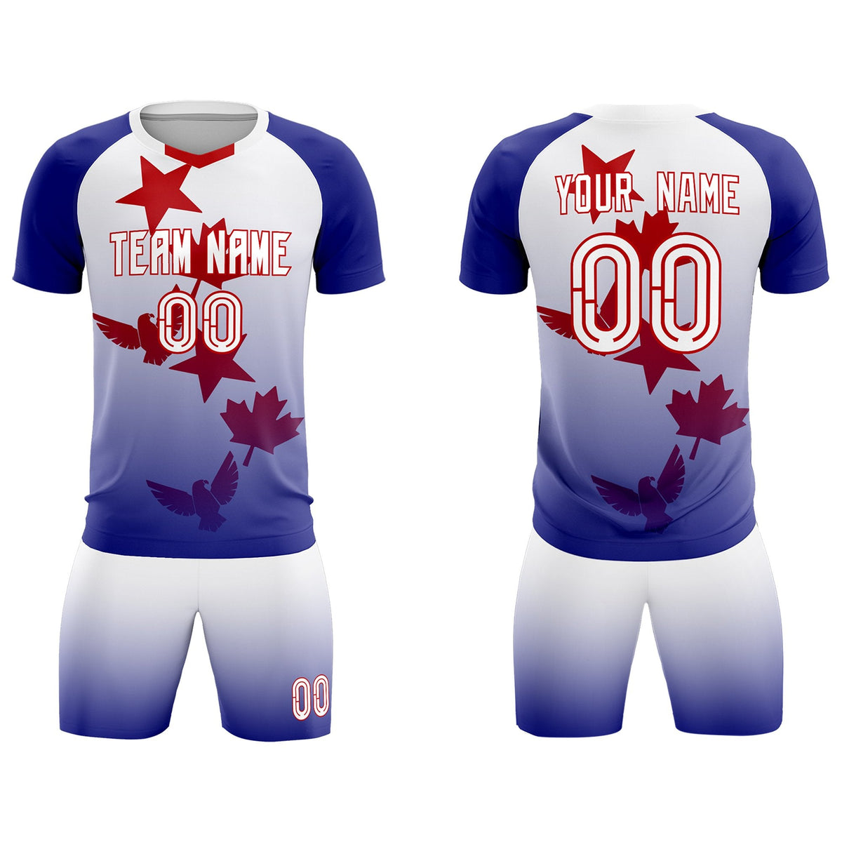 Custom Royal White World Cup Inspired Lightweight&amp;Drapable Training Uniform Gradient Fashion Soccer Sets Jersey