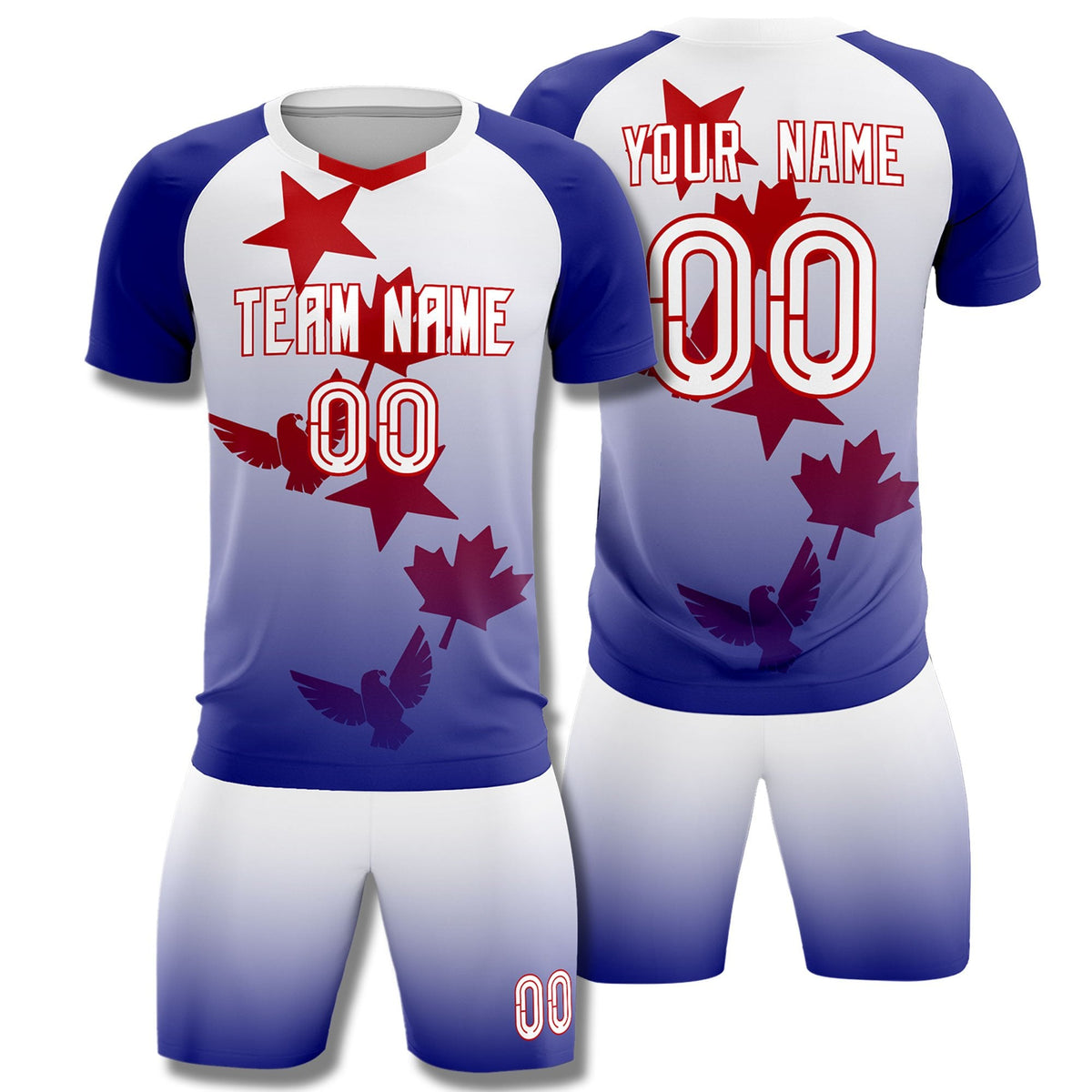Custom Royal White World Cup Inspired Lightweight&amp;Drapable Training Uniform Gradient Fashion Soccer Sets Jersey