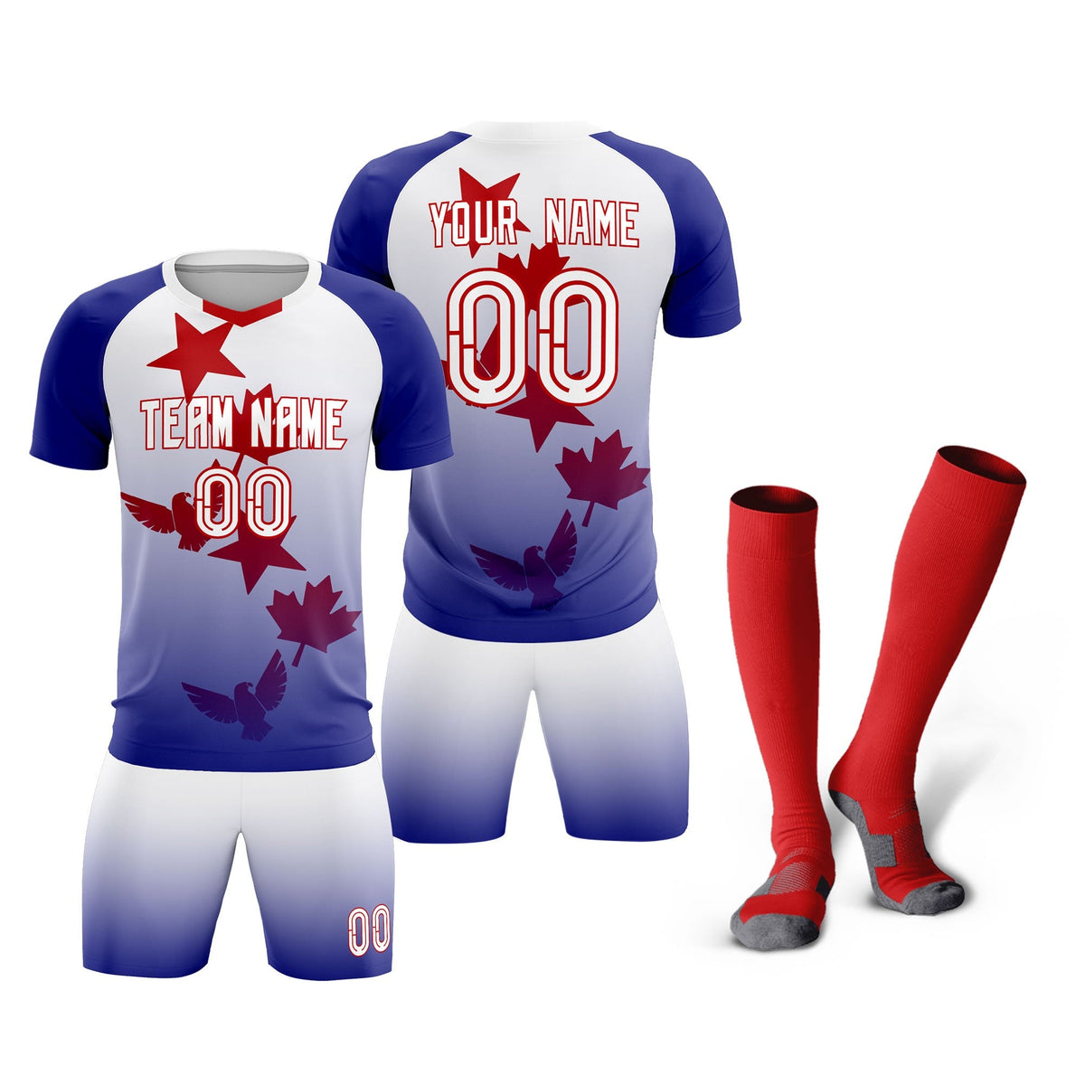 Custom Royal White World Cup Inspired Lightweight&amp;Drapable Training Uniform Gradient Fashion Soccer Sets Jersey