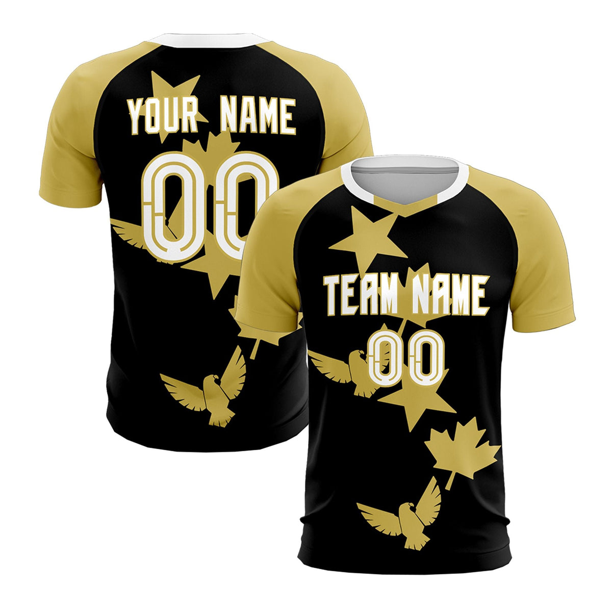 Custom Old Gold Black World Cup Inspired Wrinkle-Resistant Training Uniform Raglan Sleeve Soccer Sets Jersey
