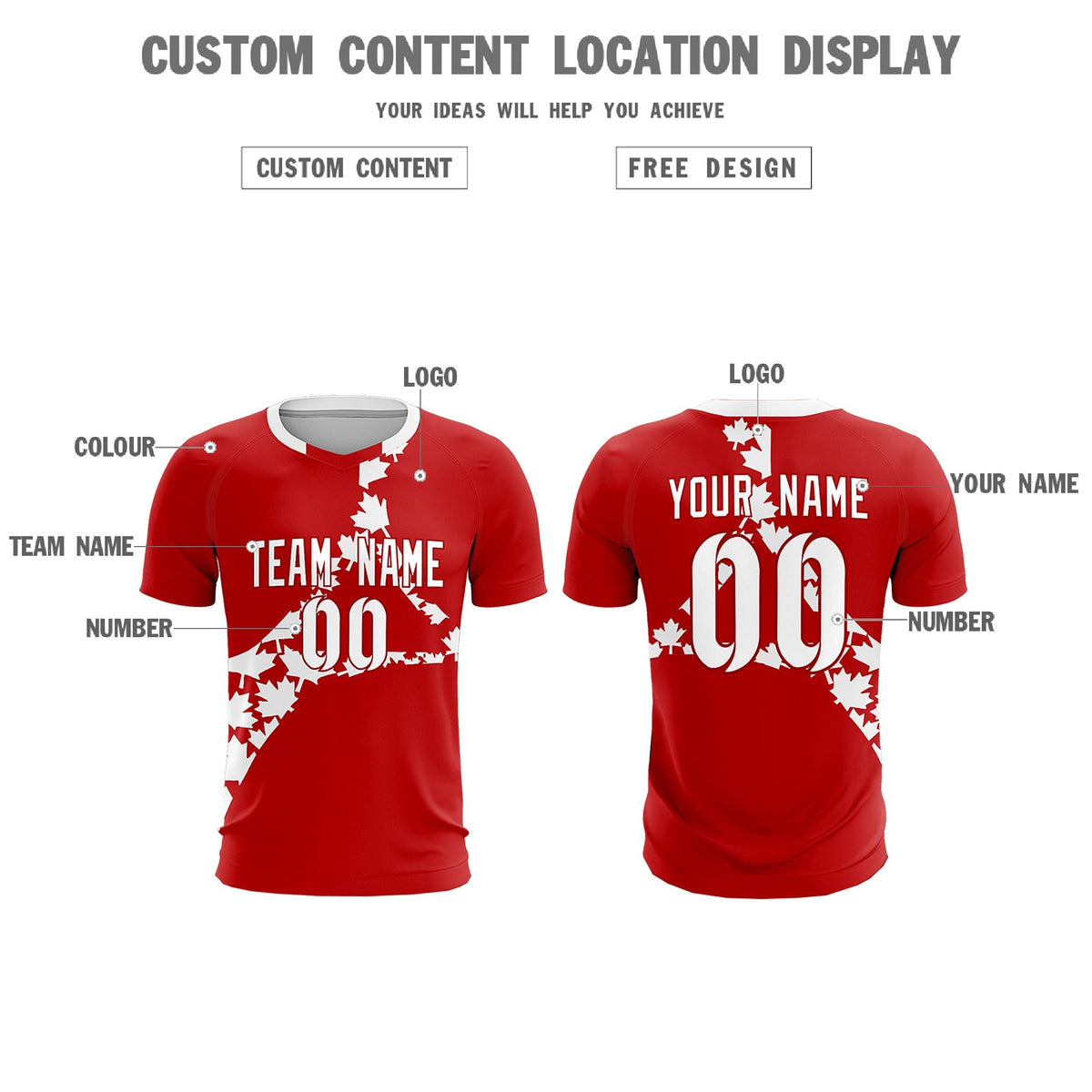 Custom Red White Canada Maple Leaves World Cup Inspired Breathable Graffiti Pattern Soccer Sets Jersey