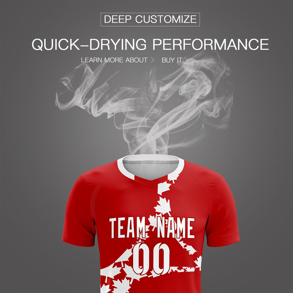 Custom Red White Canada Maple Leaves World Cup Inspired Breathable Graffiti Pattern Soccer Sets Jersey