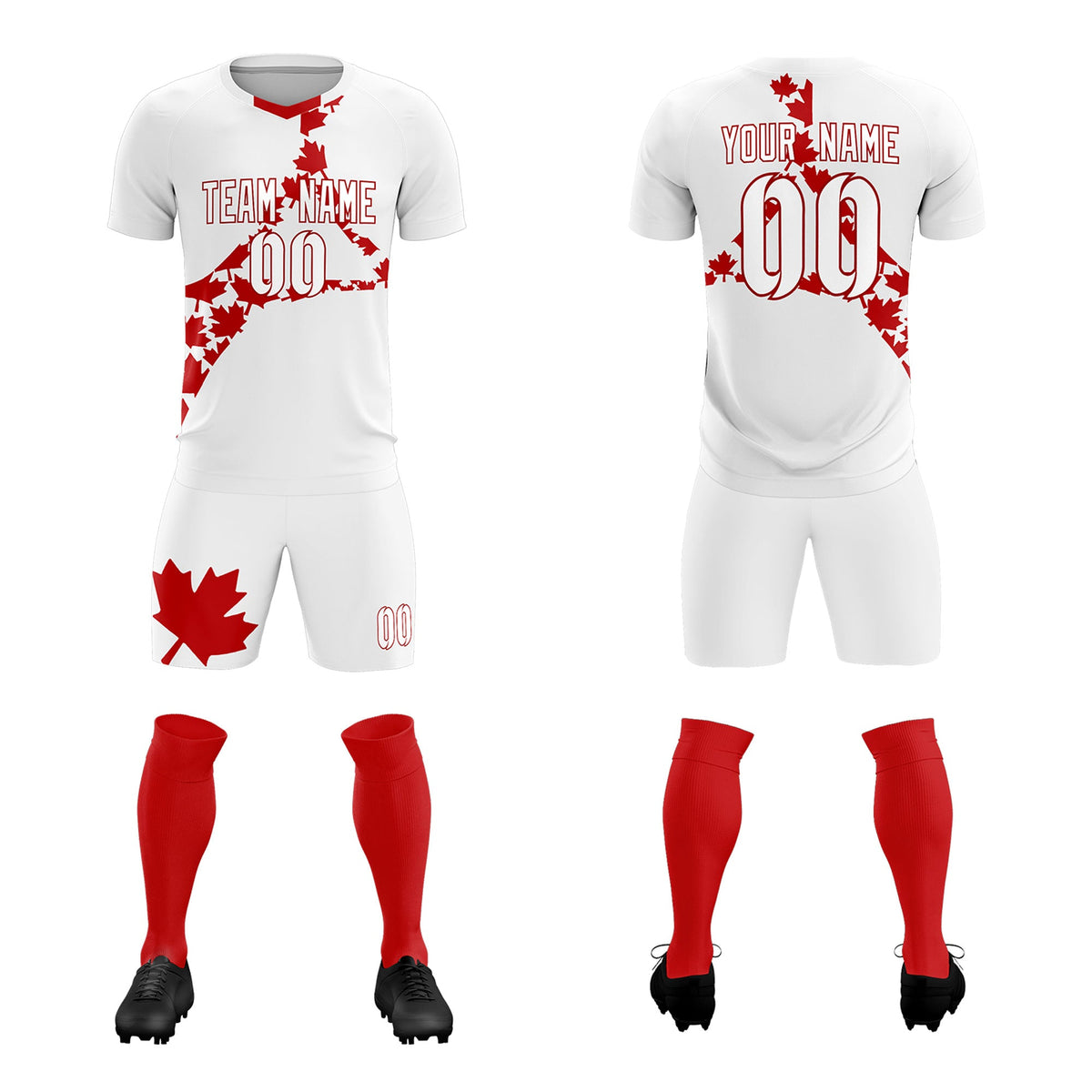 Custom White Red Canada Maple Leaves World Cup Inspired Quick-Drying Graffiti Pattern Soccer Sets Jersey