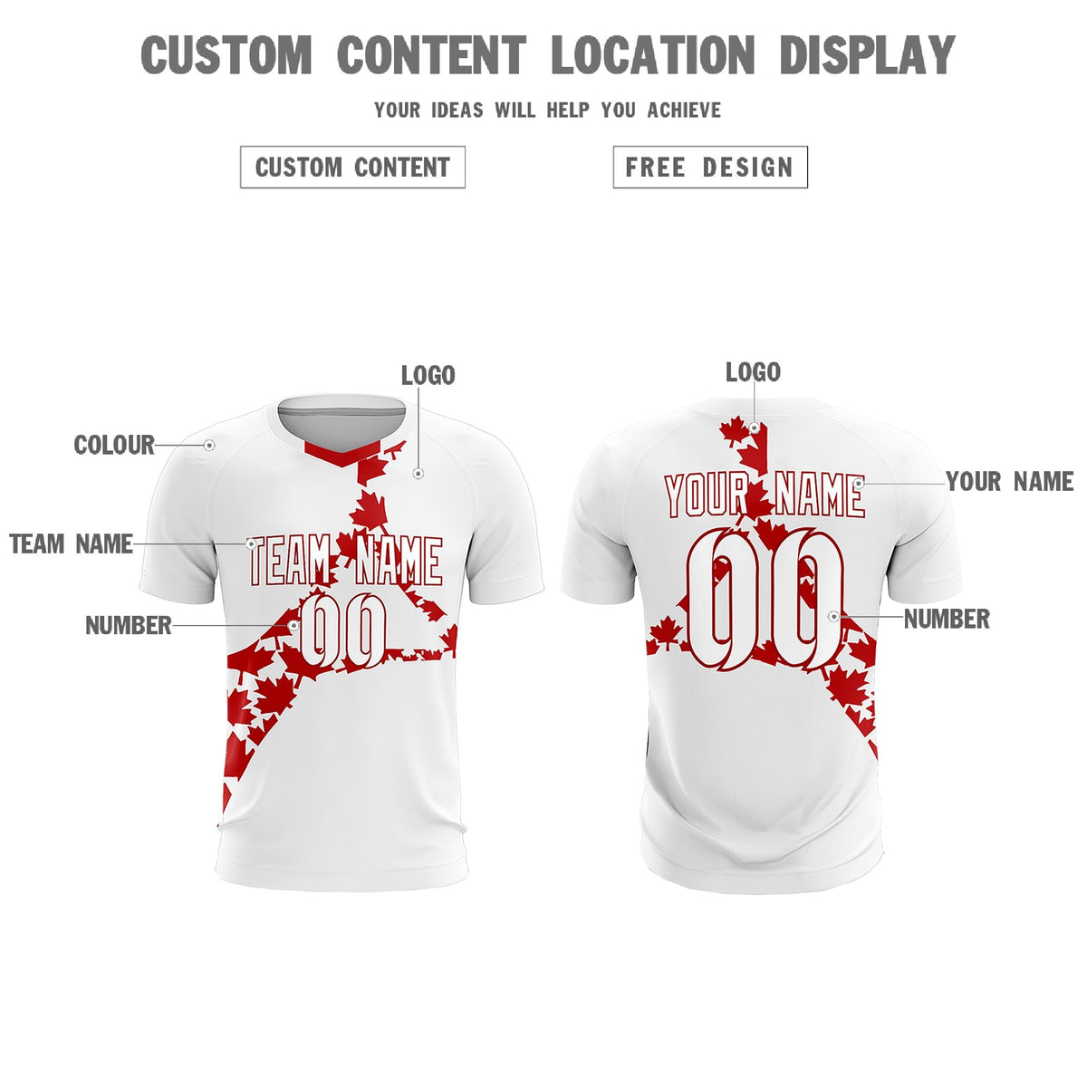 Custom White Red Canada Maple Leaves World Cup Inspired Quick-Drying Graffiti Pattern Soccer Sets Jersey