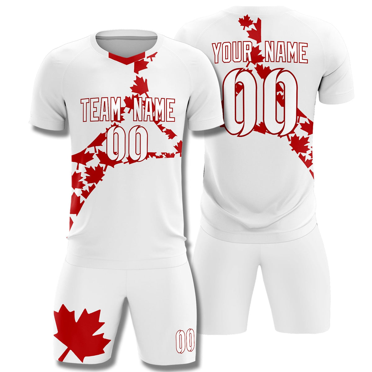 Custom White Red Canada Maple Leaves World Cup Inspired Quick-Drying Graffiti Pattern Soccer Sets Jersey
