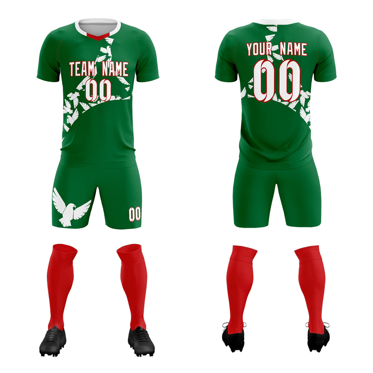 Custom Kelly Green White Mexico Eagle World Cup Inspired Wrinkle-Resistant Graffiti Pattern Soccer Sets Jersey
