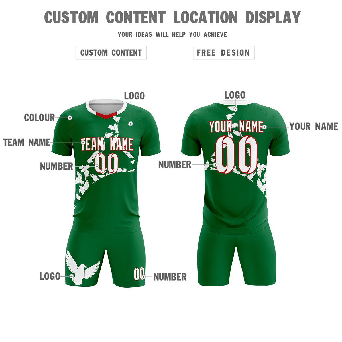 Custom Kelly Green White Mexico Eagle World Cup Inspired Wrinkle-Resistant Graffiti Pattern Soccer Sets Jersey