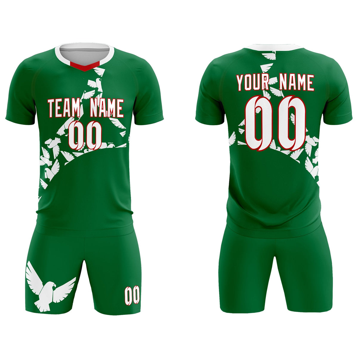 Custom Kelly Green White Mexico Eagle World Cup Inspired Wrinkle-Resistant Graffiti Pattern Soccer Sets Jersey